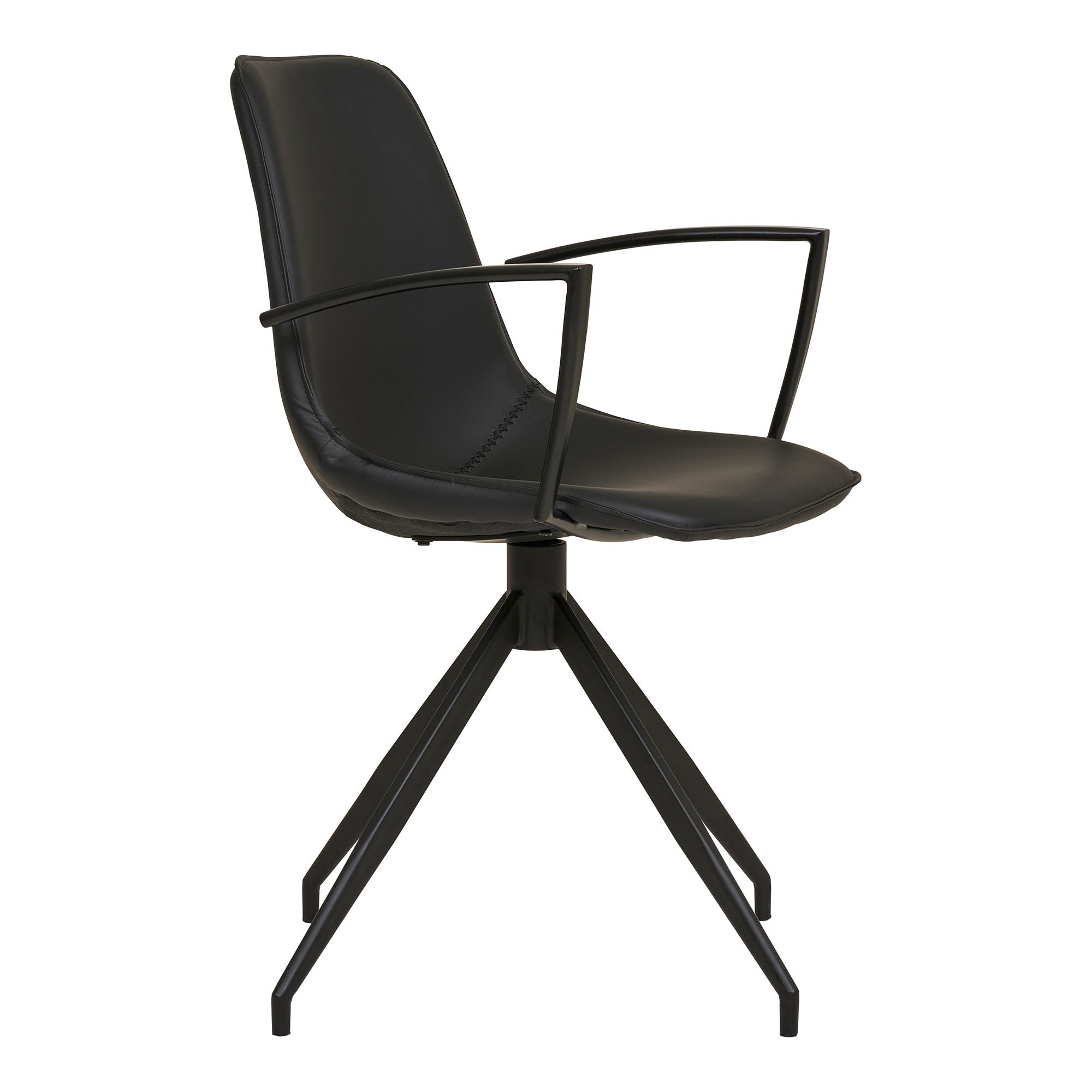 Cadeira de mesa de jantar, pé giratório, apoios de braços, PU, preto com pernas pretas