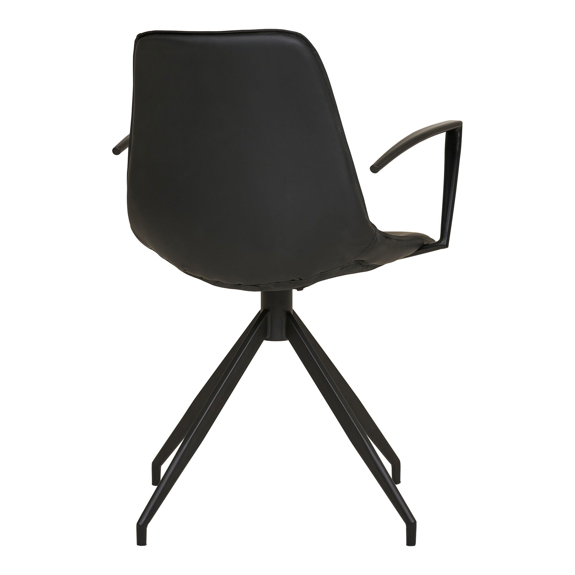 Cadeira de mesa de jantar, pé giratório, apoios de braços, PU, preto com pernas pretas