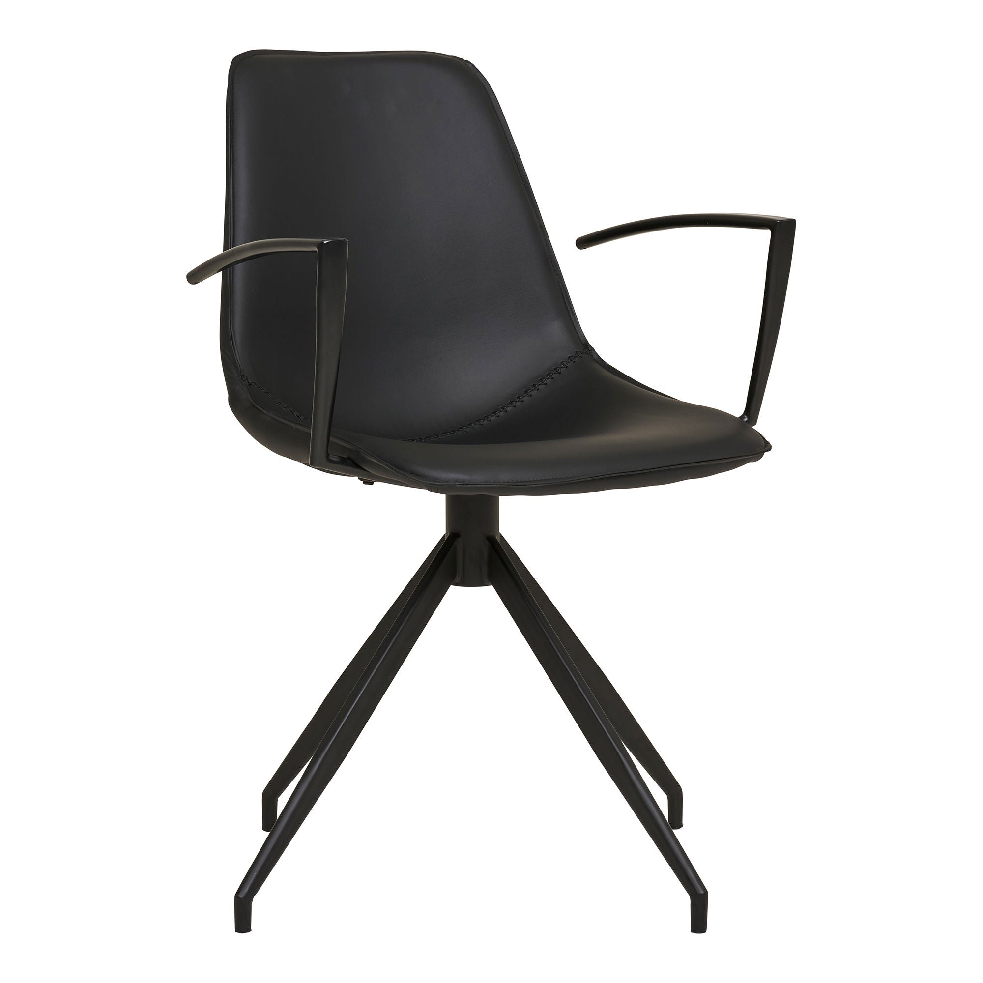 Cadeira de mesa de jantar, pé giratório, apoios de braços, PU, preto com pernas pretas