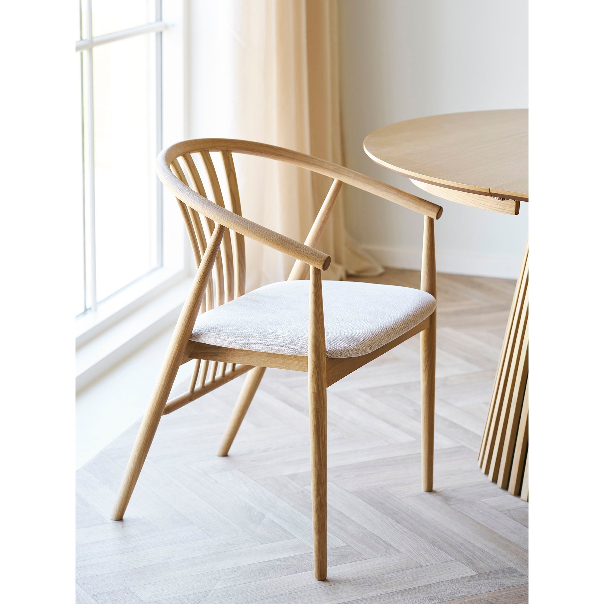 Cadeira de mesa de jantar Agustin - cadeira de mesa de jantar, carvalho com assento de tecido, natureza/areia HN1286