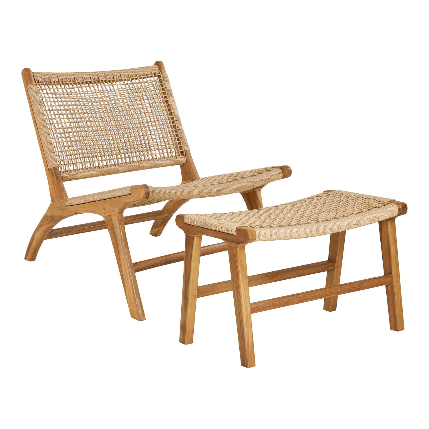 Derby Conjunto - Cadeira de lounge e banquinho, teca/PE Rattan, natureza