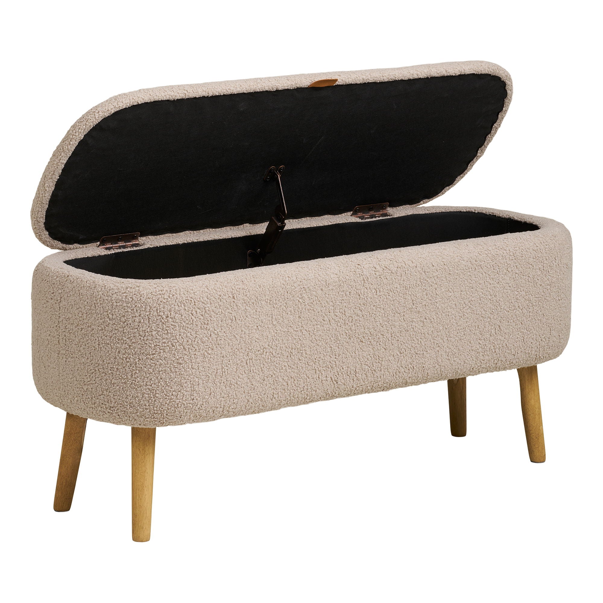 Banco Harlow - Banco com armazenamento, Bouclé, bege 95x37x45 cm, HN1063