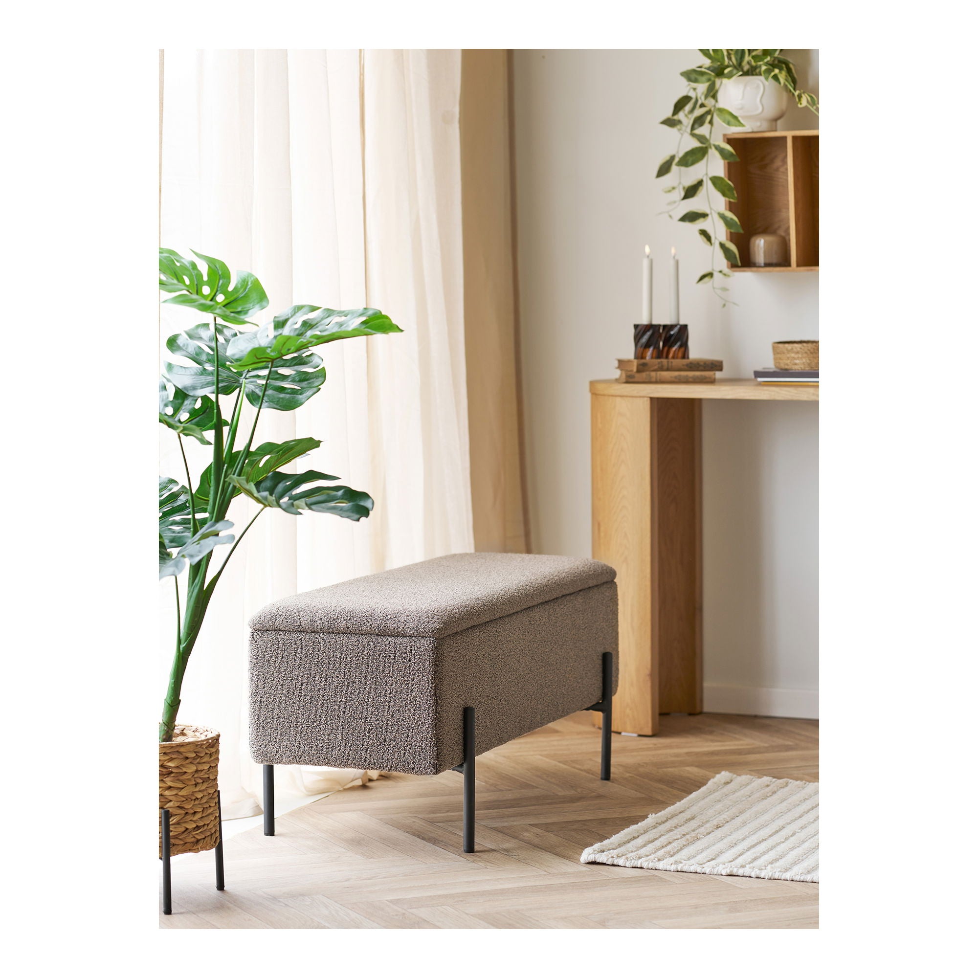 Watford Bench - Banco com armazenamento, Bouclé, Brown 95x36.5x43 cm, HN1061