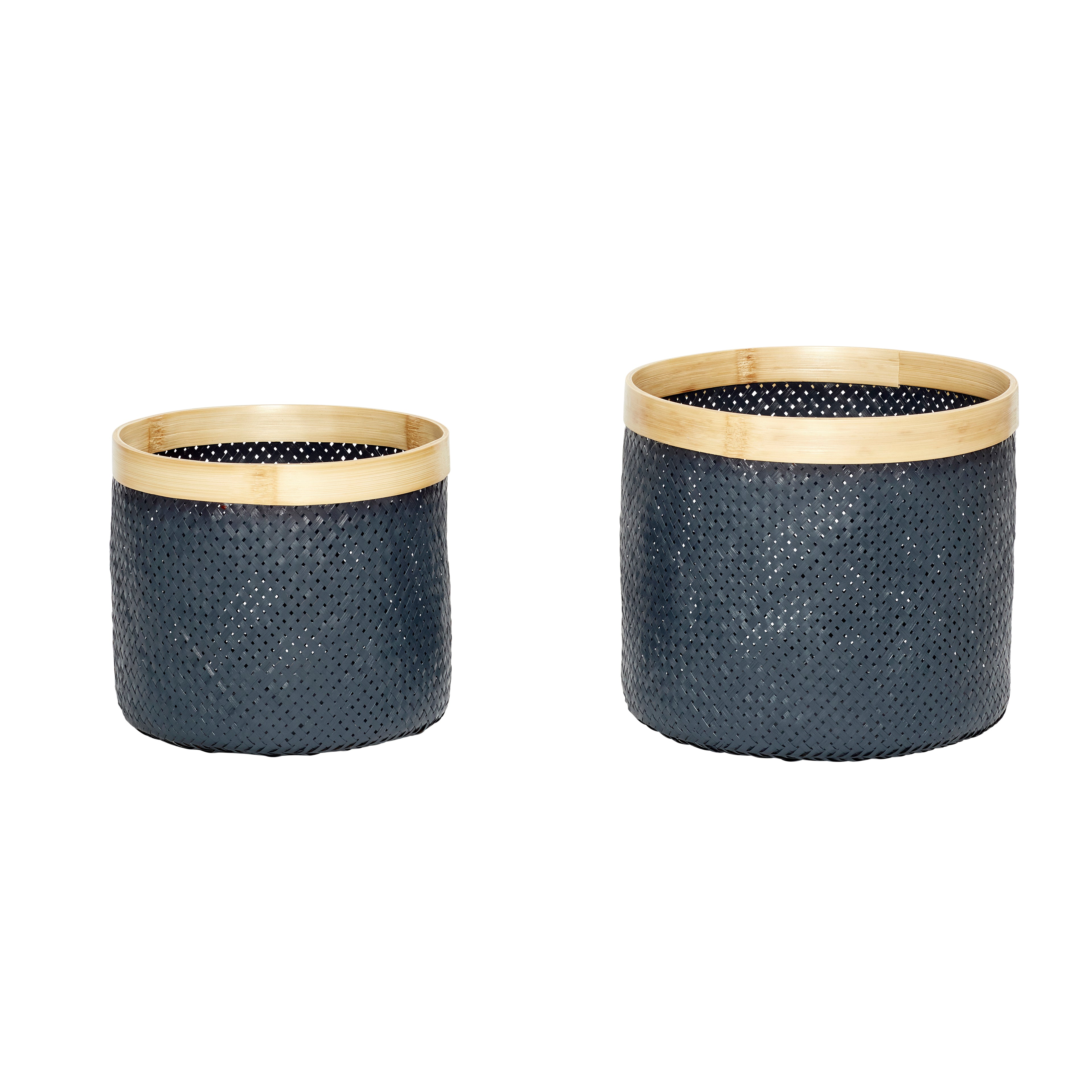 Cesto de tira preto/natureza (conjunto de 2) - Ø34xh30, Ø40xh35cm