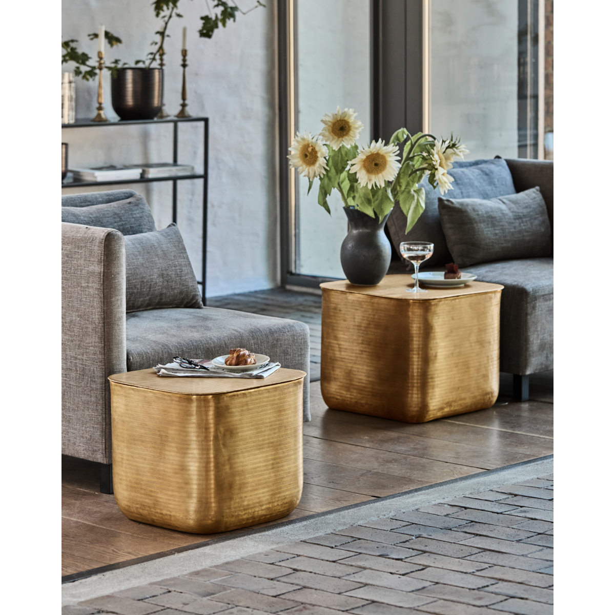 Mesa de café, HDCAJAS com armazenamento, ouro