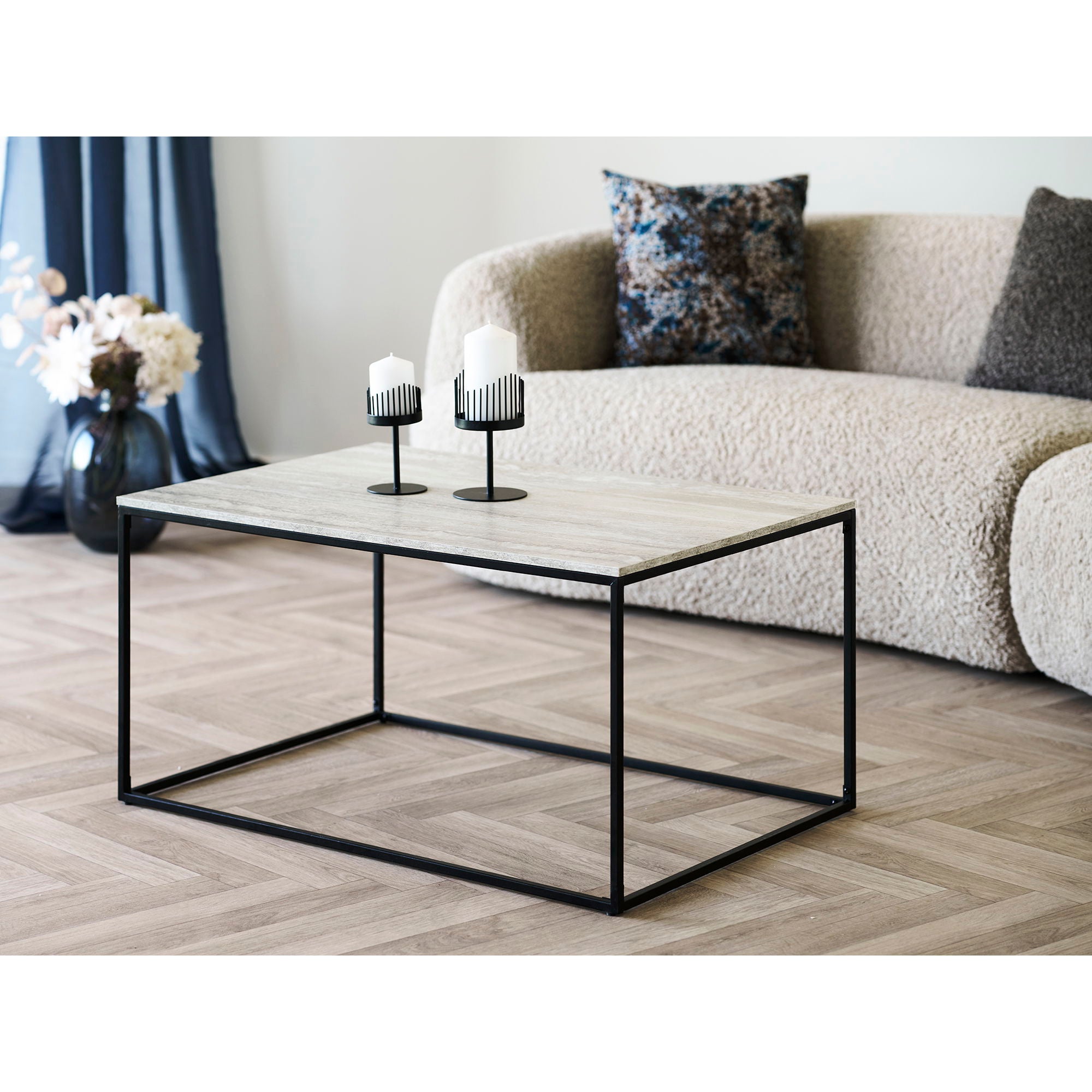 Mesa de café Vita - mesa de café, visual de travertino, quadro preto 90x60x45 cm