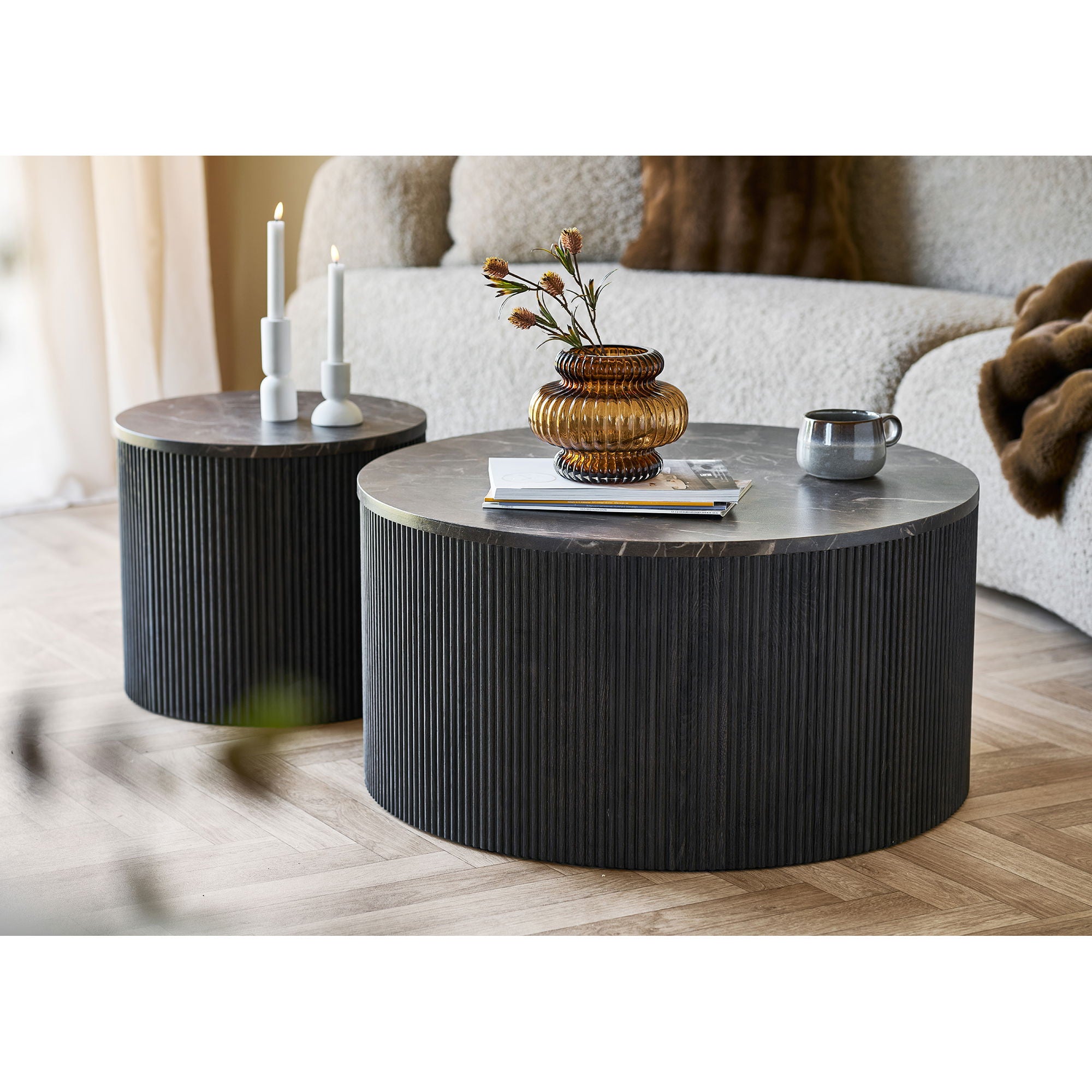 Mesa de café rota - mesa de café, aparência de mármore, marrom escuro Ø80x40 cm
