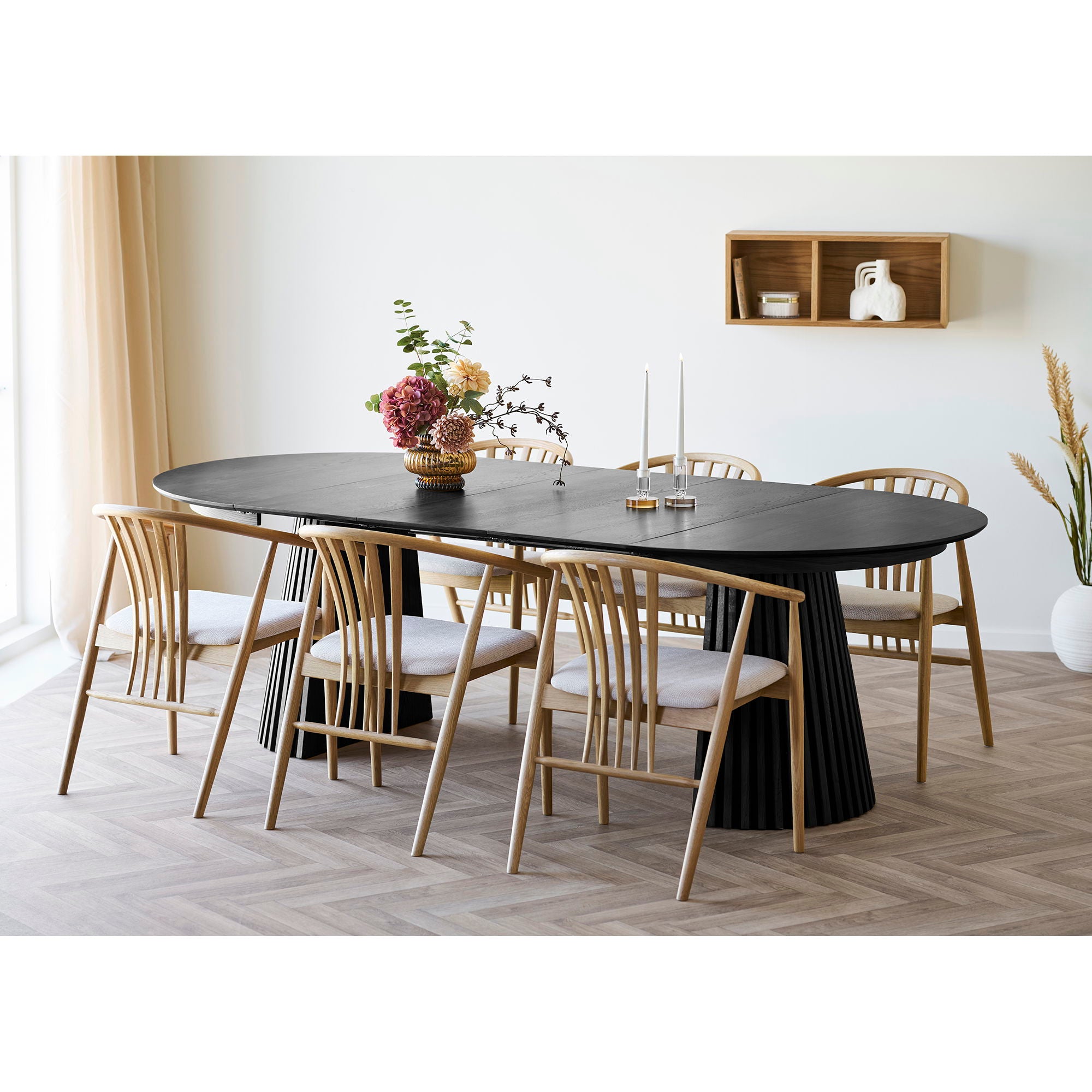 Mesa de jantar de Osaka - Mesa de jantar, finos de carvalho, preto, incl. Três placas suplementares Ø120x120-160-200-240x75 cm