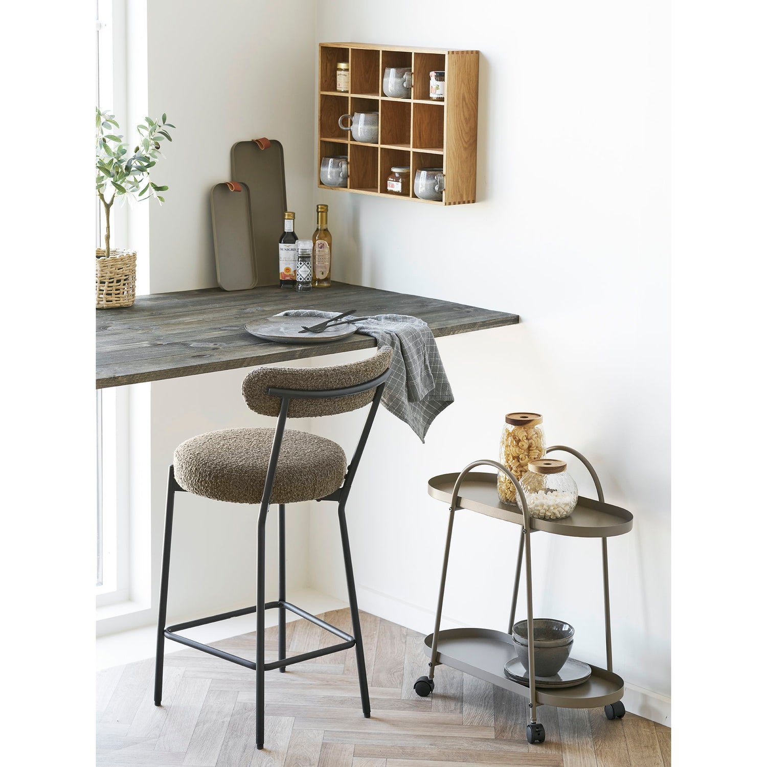 Carrinho de barra Empoli - Carrinho de barra, 2 prateleiras, aço, marrom 27,5x60x64 cm