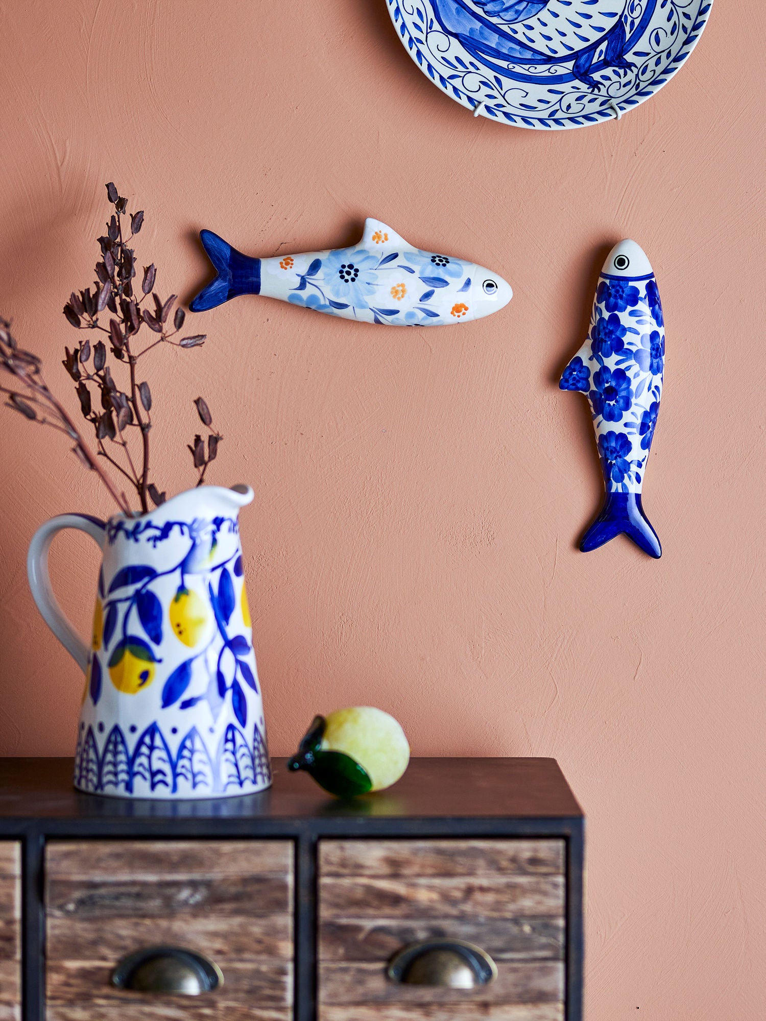Coleção criativa Dunne Wall Decoration, azul, grés