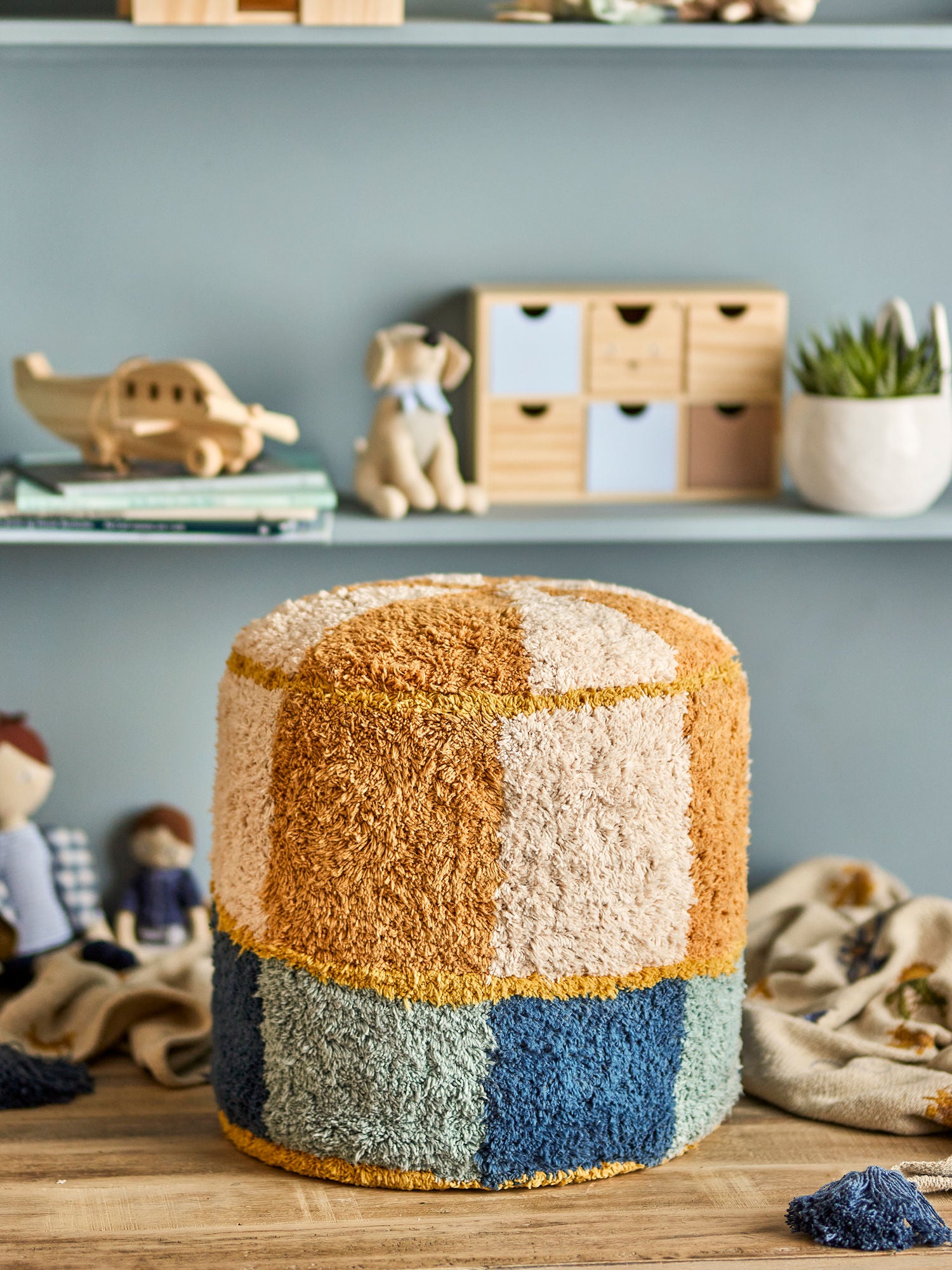 Bloomingville Mini Kio PUF, azul, algodão