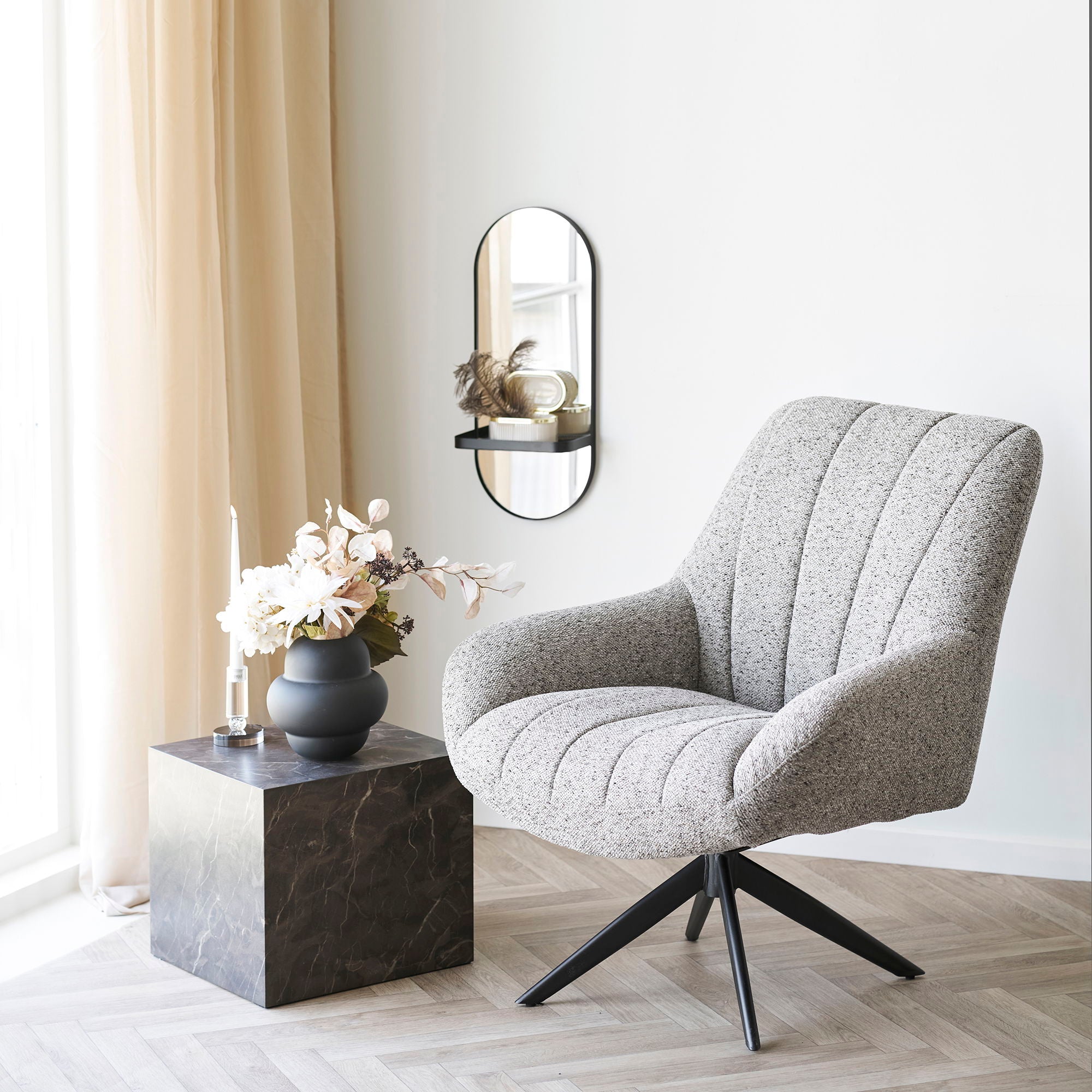 Olbia Mirror - Olbia Mirror, prateleira de metal, metal, preto 25x12x60 cm