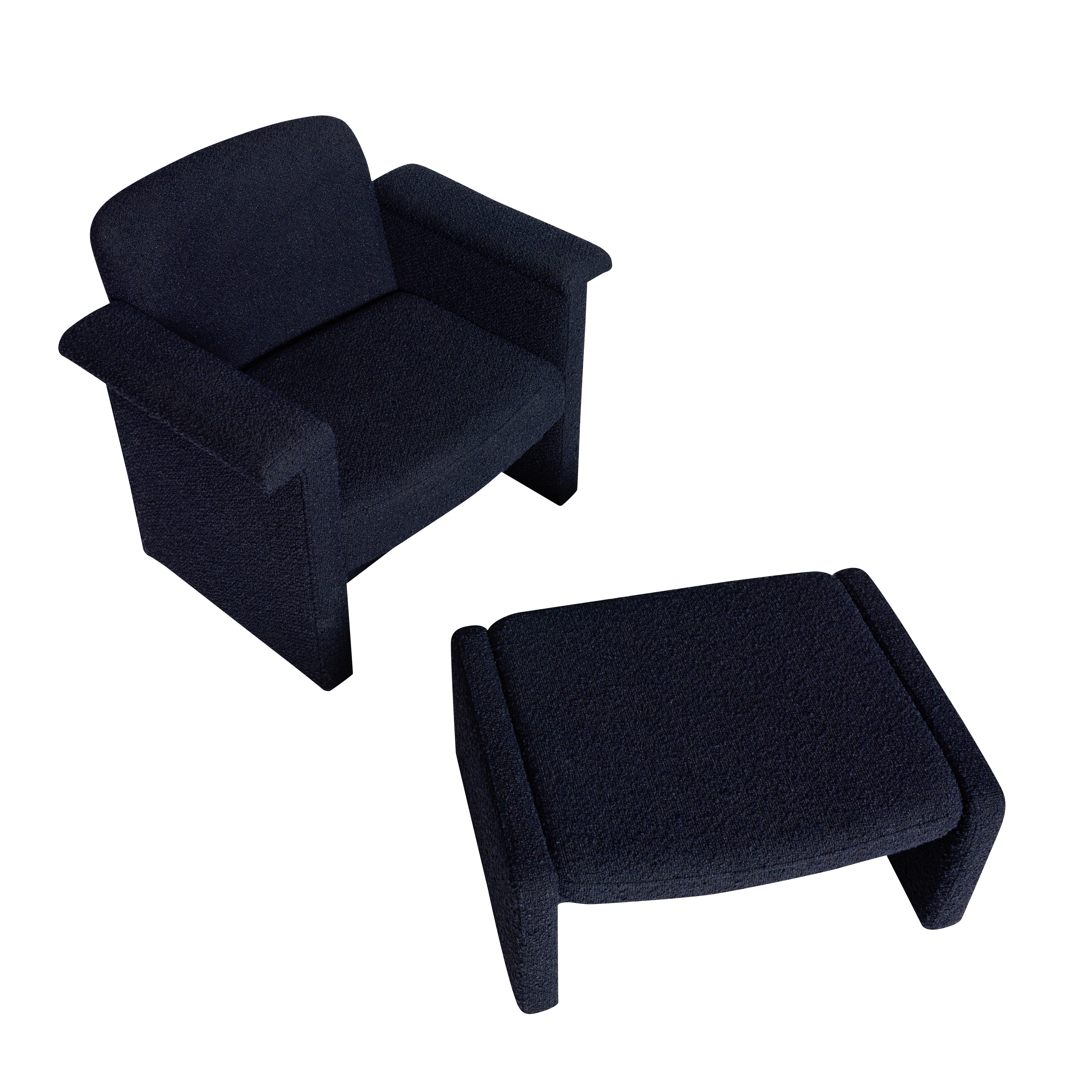 Cadeira Softy Lounge Azul escuro (conjunto de 2) - 96x73xh78cm, 76x55xh35cm