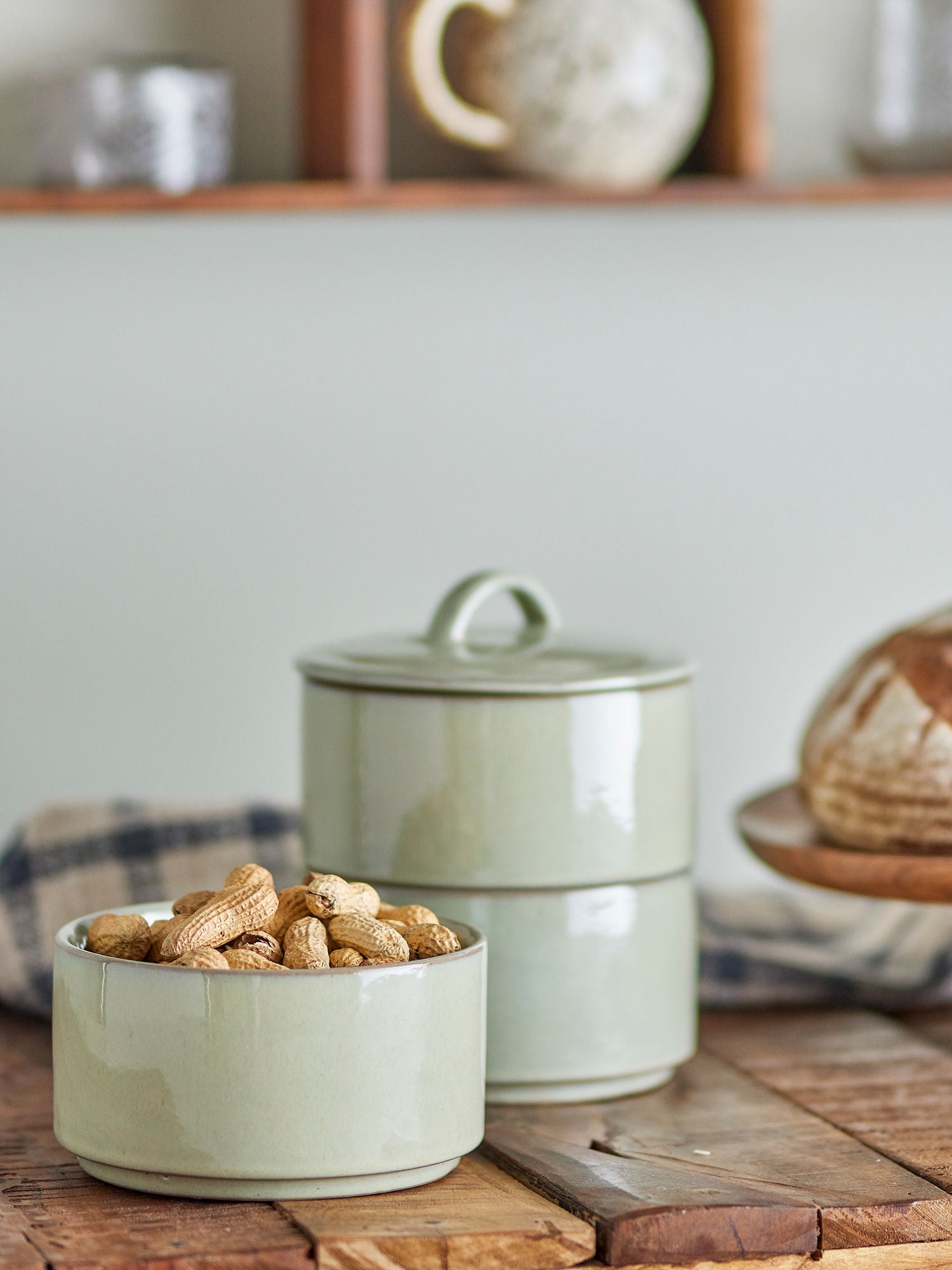 Coleção criativa Ebba Pot w/tampa, verde, grés
