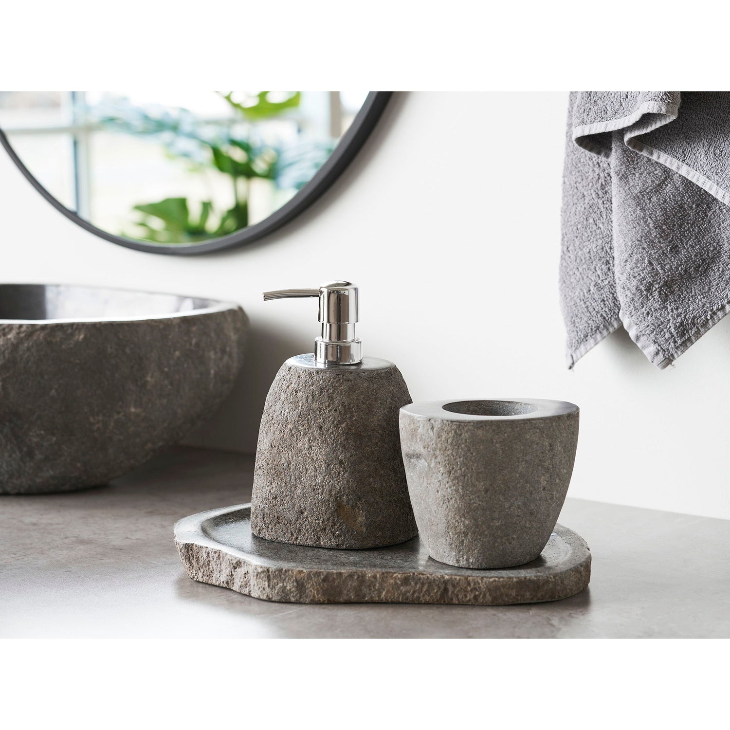 Conjunto de banheiro Gara - Conjunto de banheiro, caixas de armazenamento, dispensador de sabão, traseiro