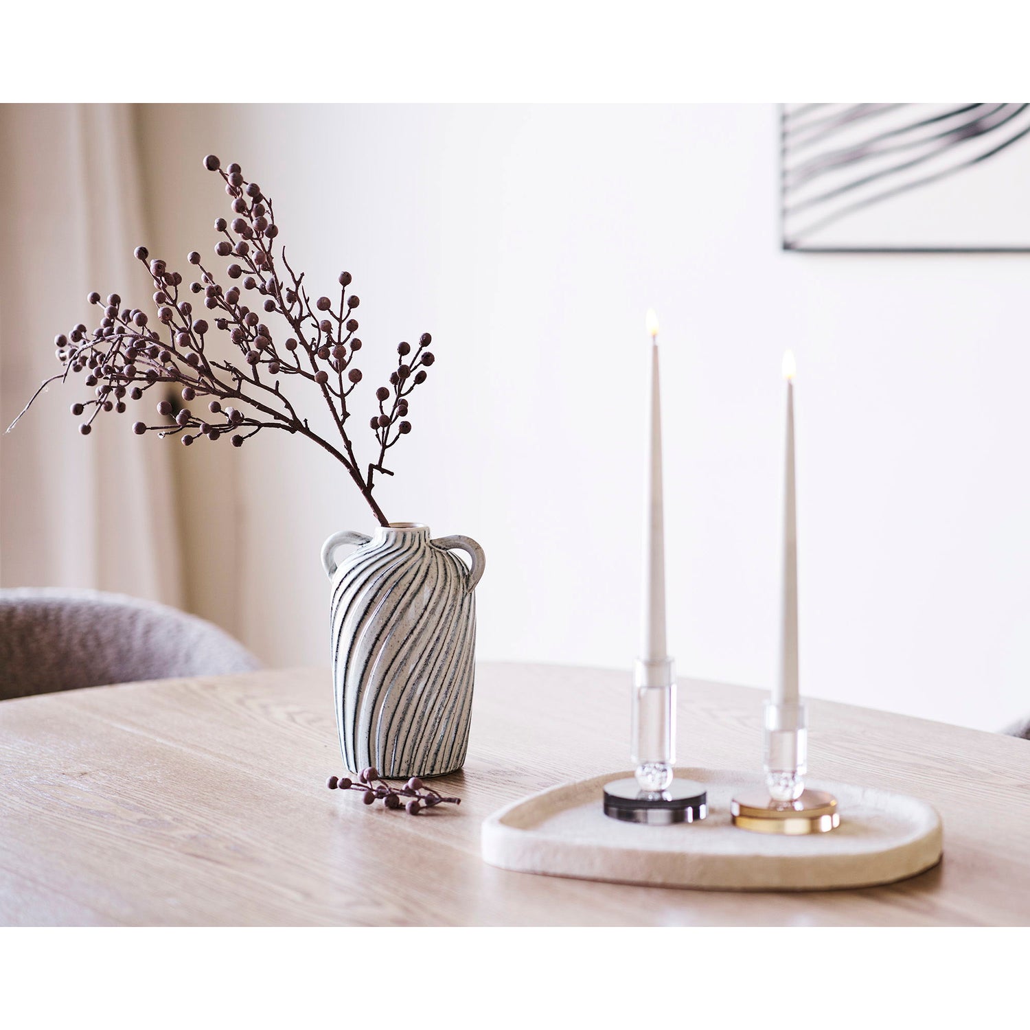 Candlestick - Candlestick, vidro, cinza/branco Ø9x13 cm