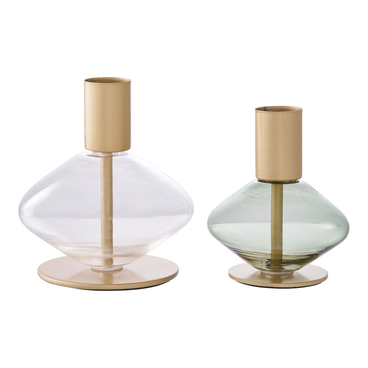 Candlestick - Candlestick, vidro/metal, conjunto transparente/verde de 2