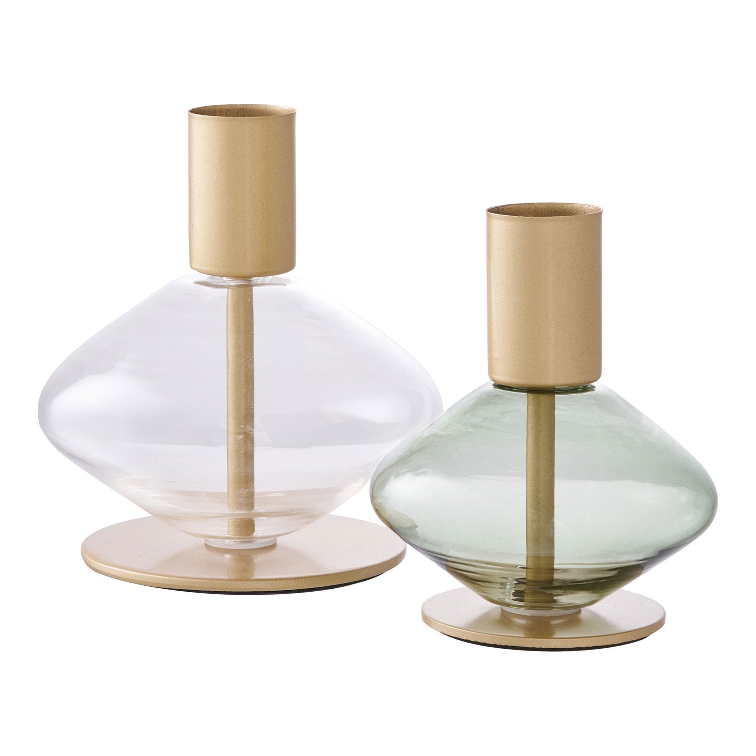 Candlestick - Candlestick, vidro/metal, conjunto transparente/verde de 2