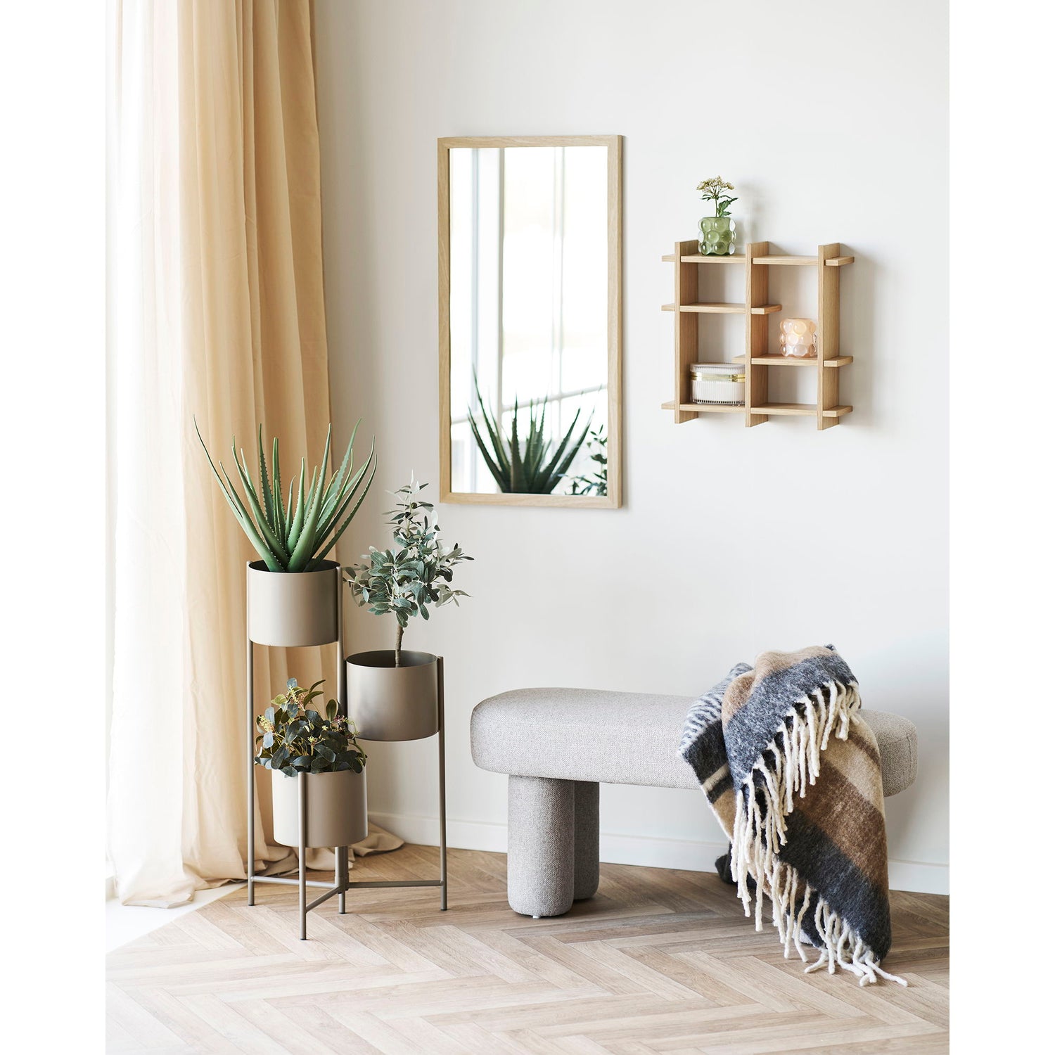 Candlestick - Candlestick, vidro, conjunto bege/verde de 2