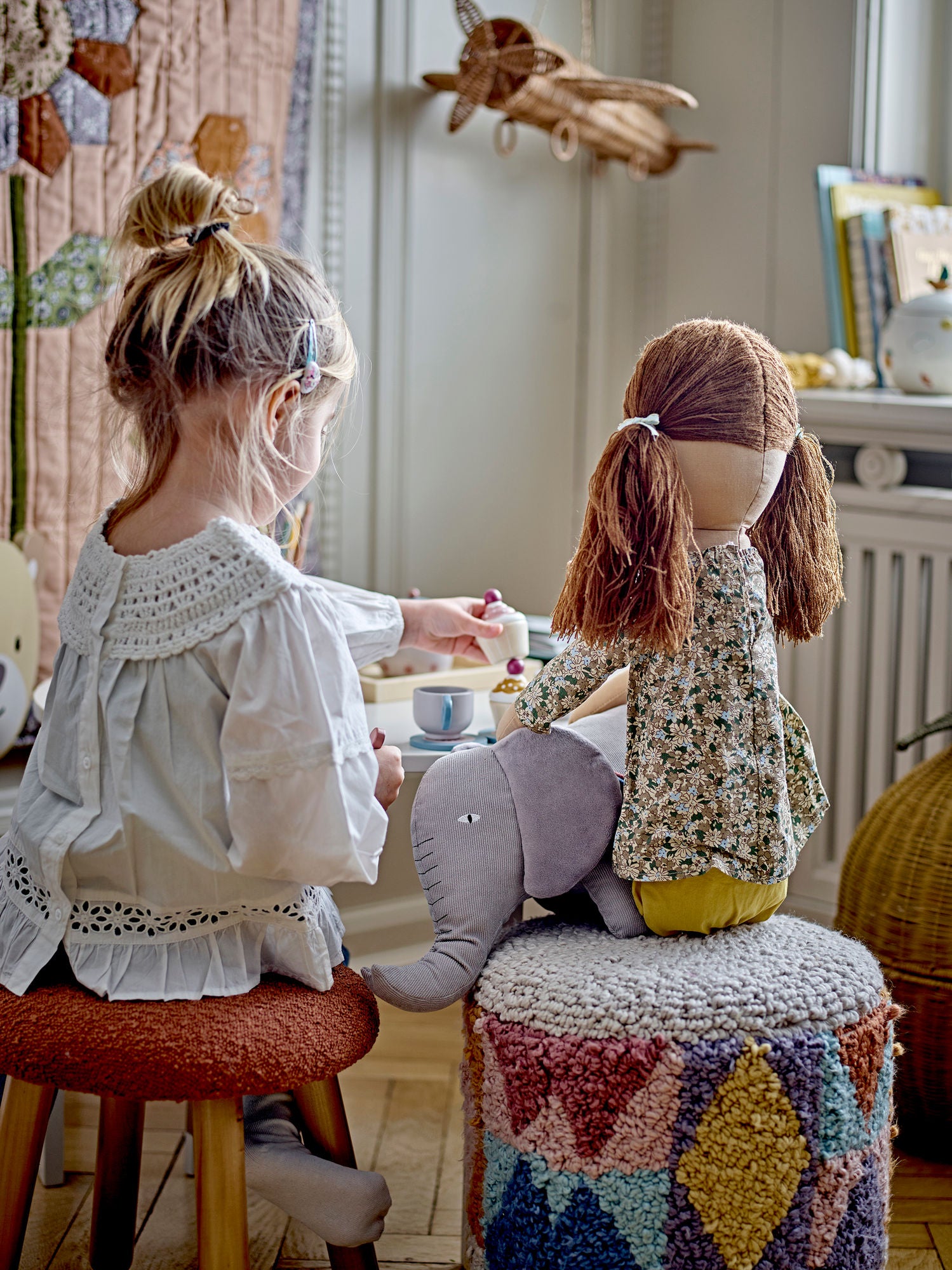 Bloomingville mini miaki puf, cinza, algodão