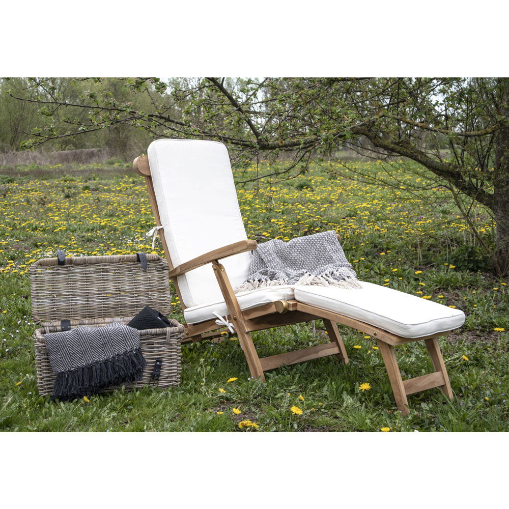 Arrecife Cover Chair com Cadeira Deck Cushion - Cadeira de convés com almofada de cadeira de convés, teca/algodão, natureza/branco