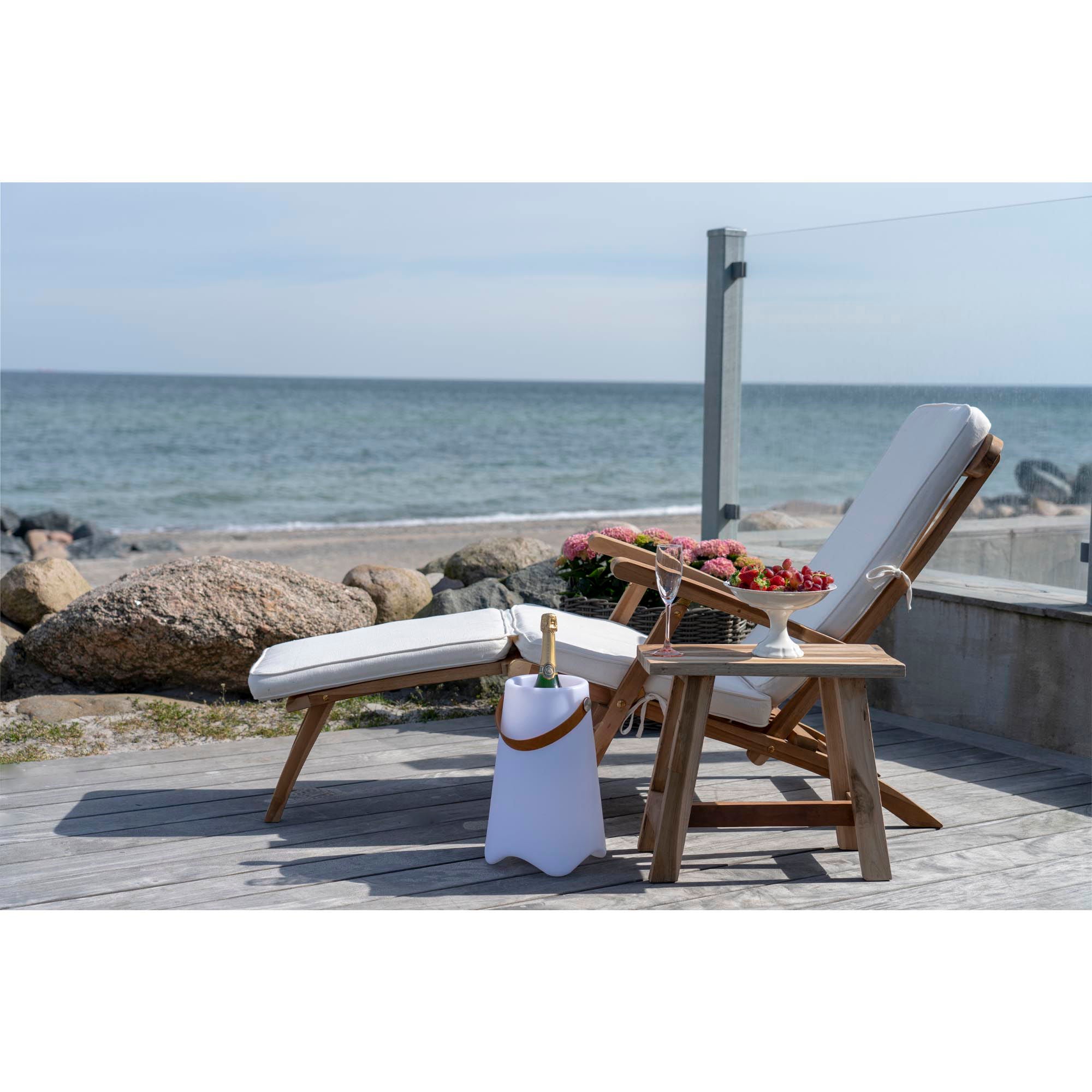 Arrecife Cover Chair com Cadeira Deck Cushion - Cadeira de convés com almofada de cadeira de convés, teca/algodão, natureza/branco