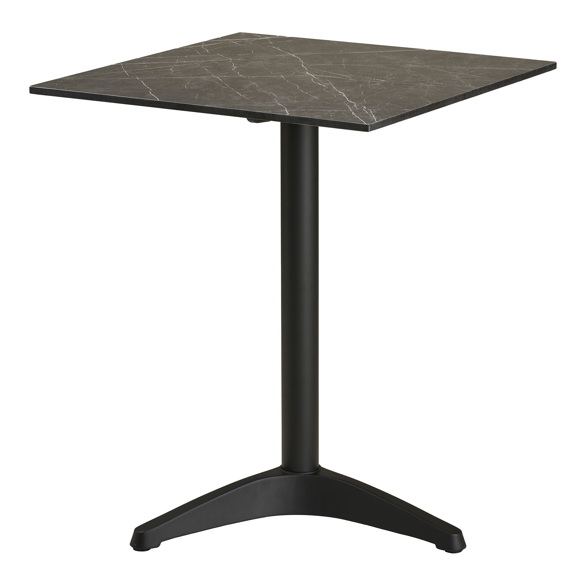 Tabela de cafés - mesa de café, marmore look bancada, cinza escuro, pernas pretas, alumínio 60x60x73 cm
