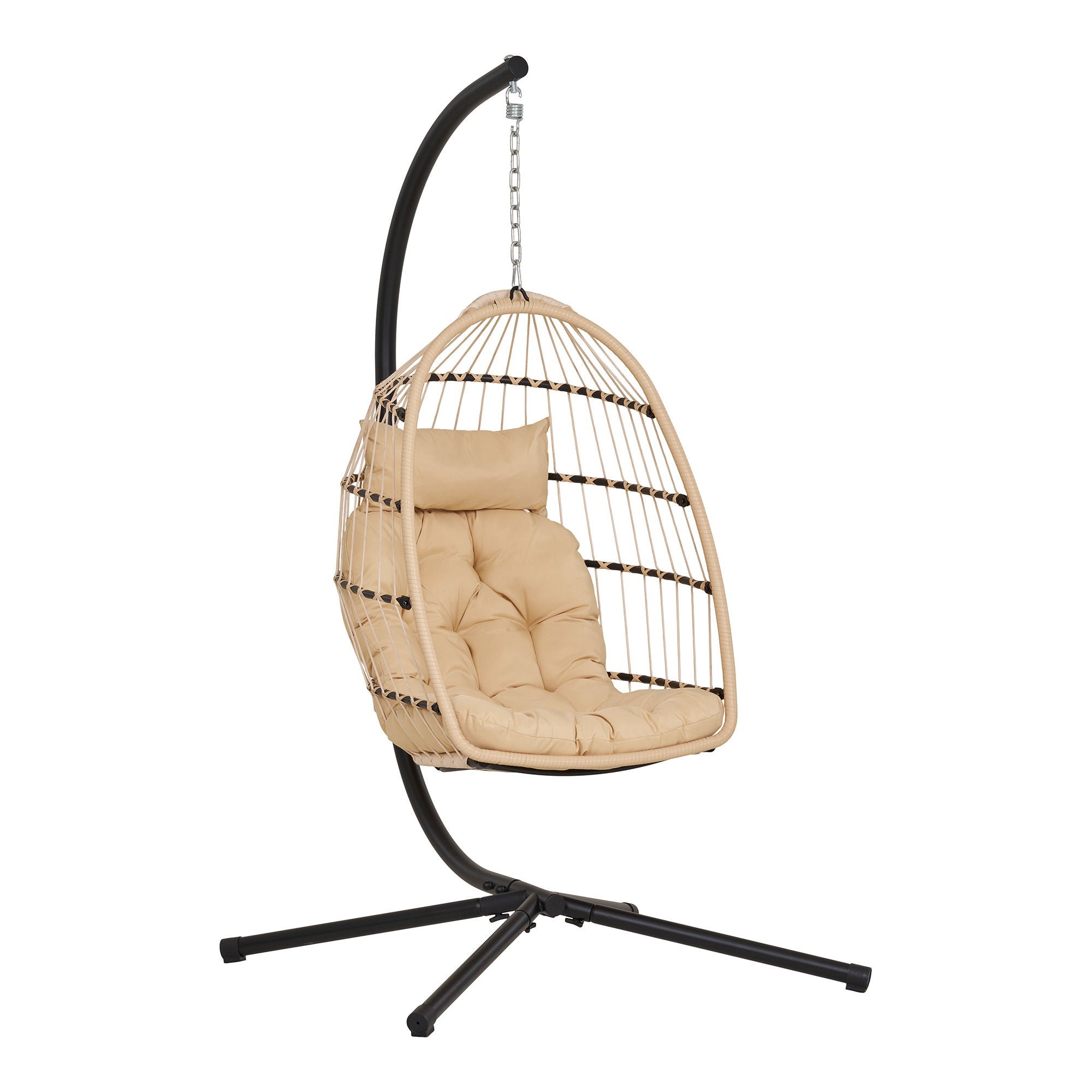 Cadeira suspensa, suporte de aço, assento dobrável, incl. Almofadas, natureza/preto 195x117x107 cm