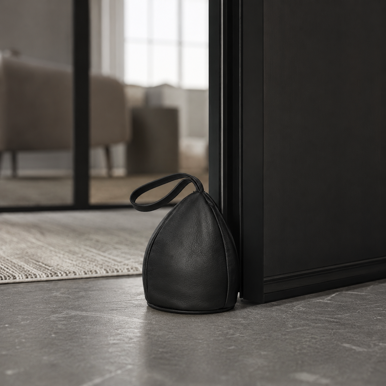 Batente de porta em couro - modelo em forma de gota preto