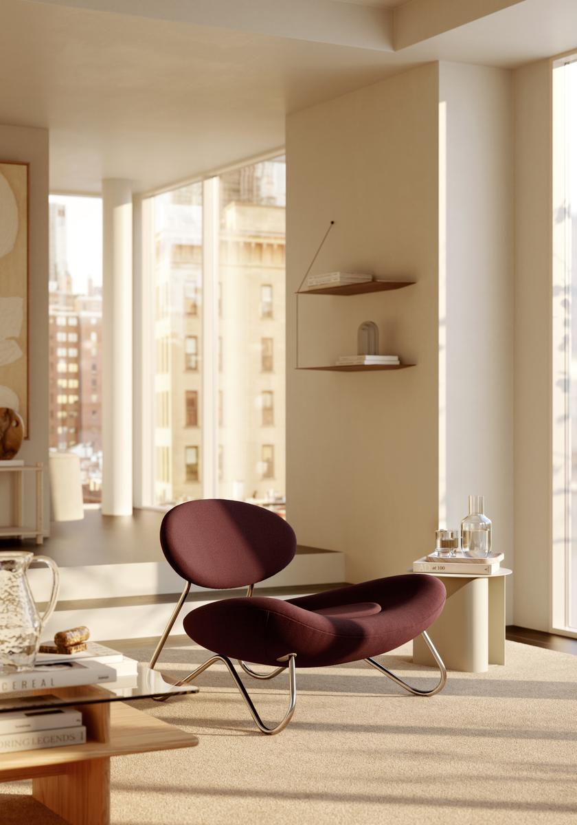 Espreguiçadeira Meadow - Bordéus/Aço Escovado