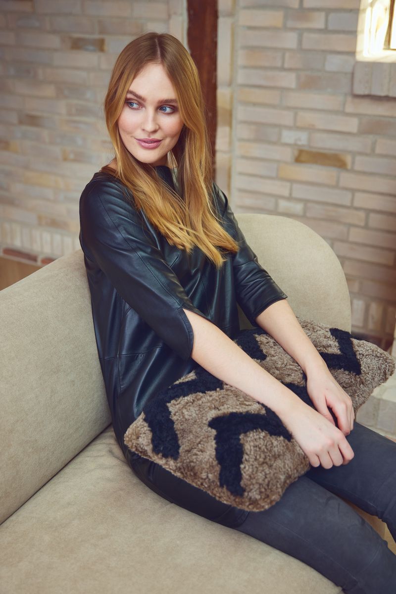 Almofada de pele de cordeiro em ziguezague | Pêlo curto | Nova Zelândia | Dupla face