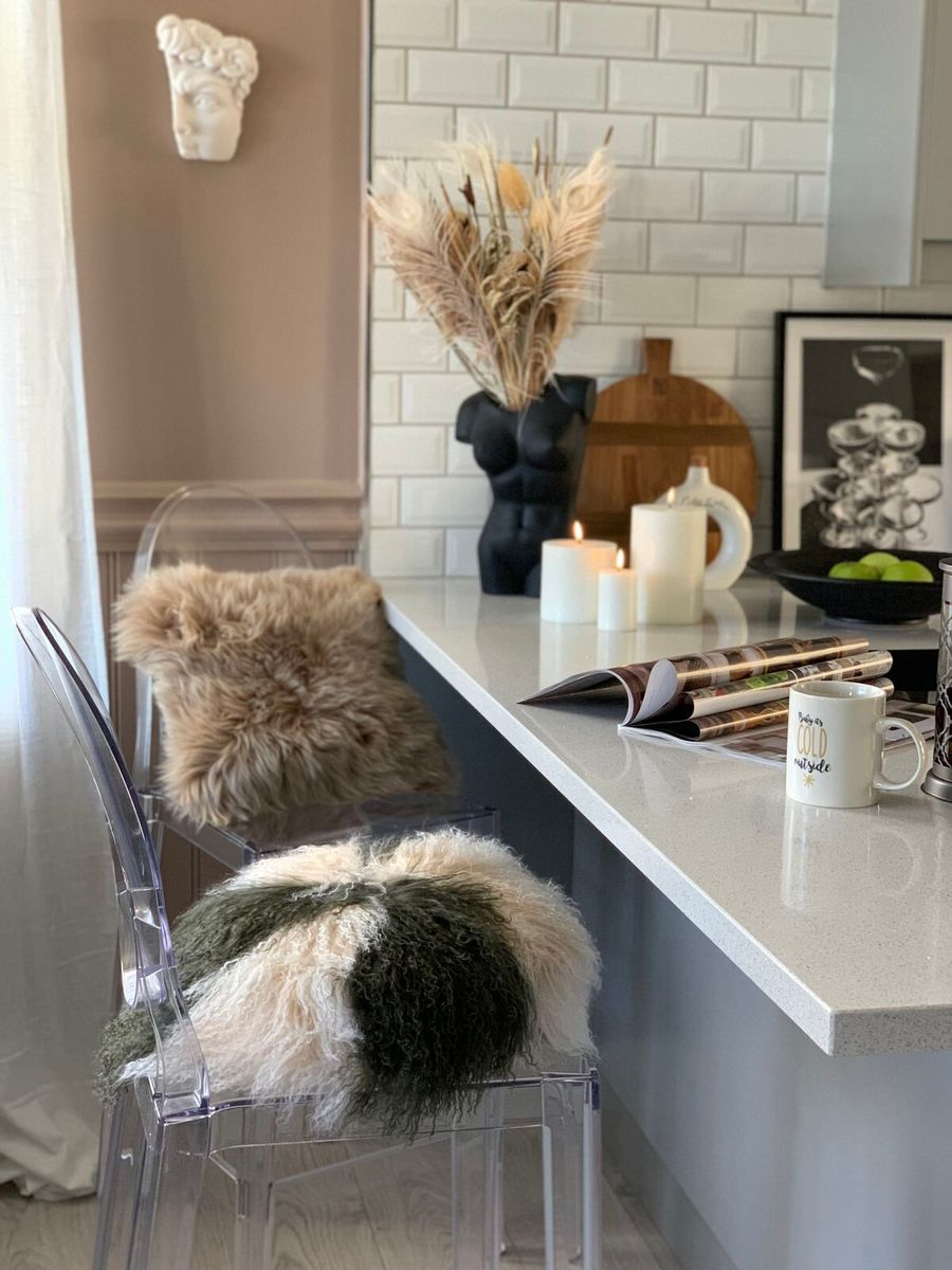 Almofada de pele de cordeiro | Encaracolado | Tibete | Ø45cm, Ø62cm e Ø38cm