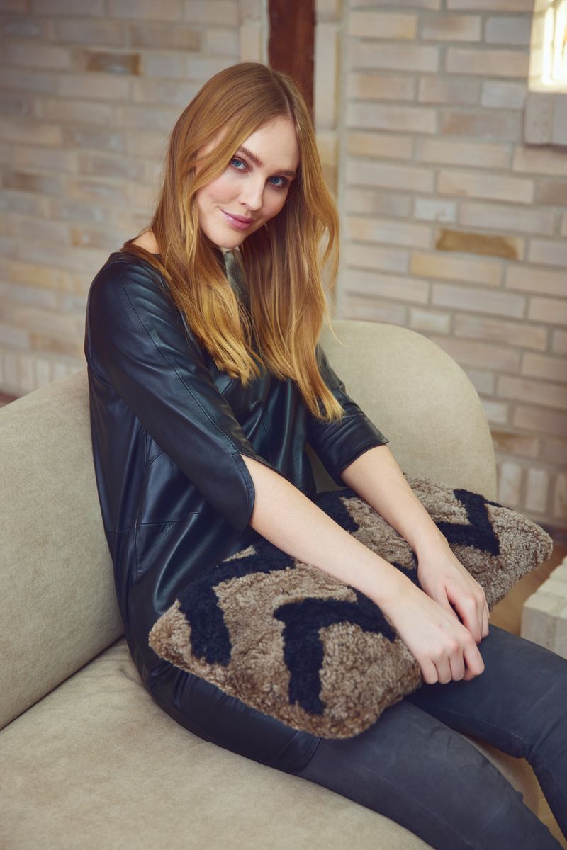 Almofada de pele de cordeiro em ziguezague | Pêlo curto | Nova Zelândia | Dupla face