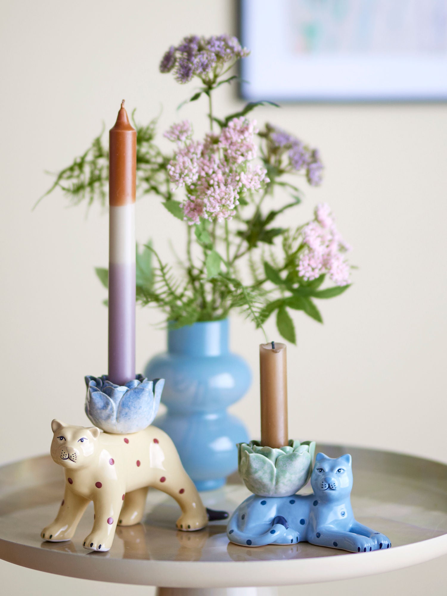 Bloomingville Rory Candlestick, azul, grés