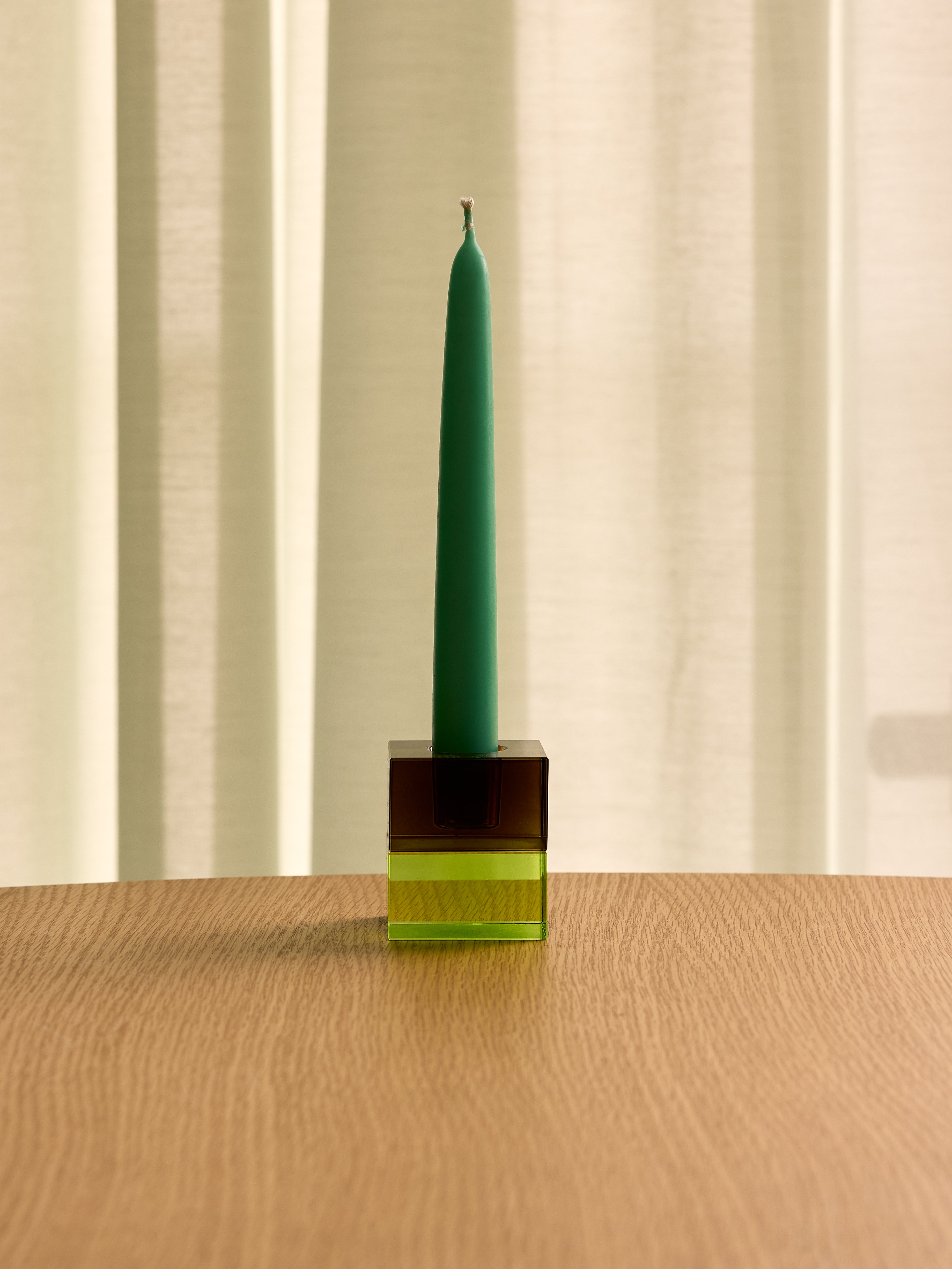 Castiçais Bloco Castanho/Verde & Cinzento/Rosa (conjunto de 2) - 5x5h6cm