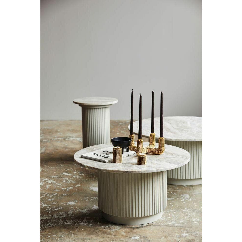 Erie Round Coffee Table em madeira e mármore - Ø90 cm - branco cru, marrom, bege