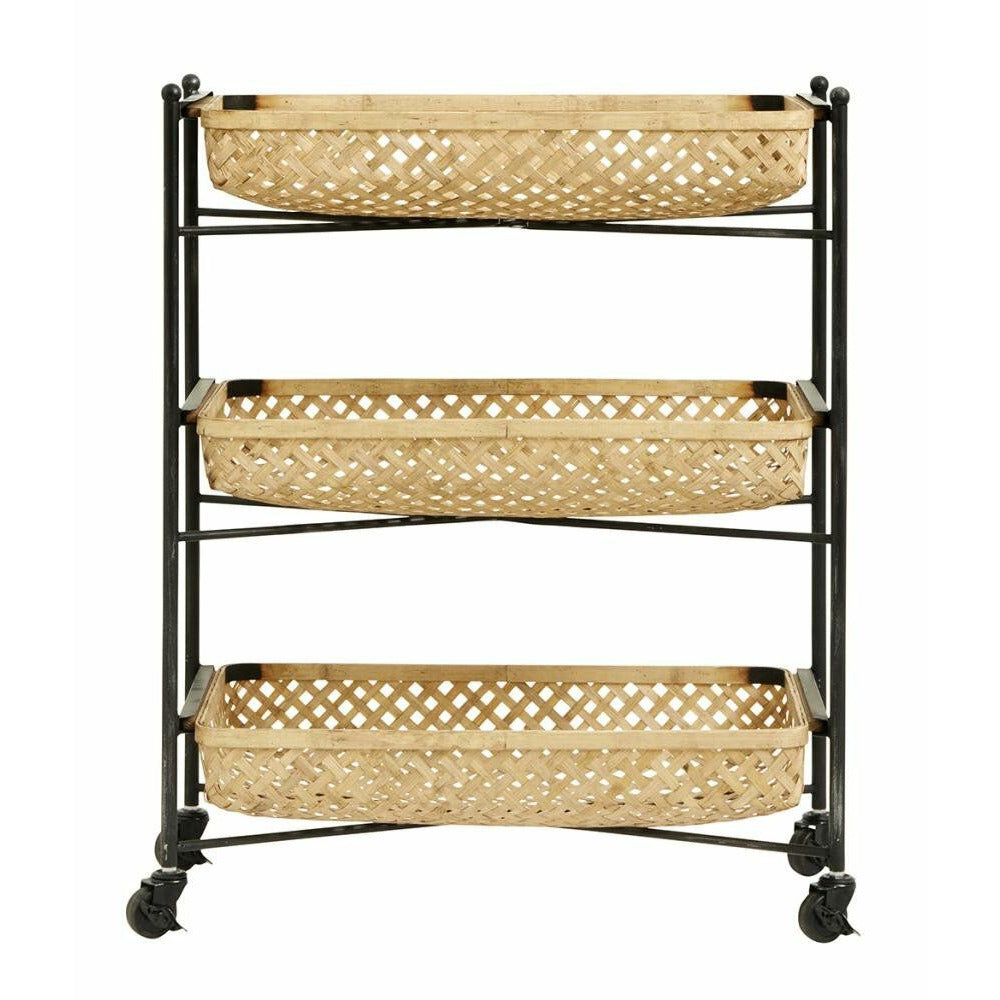 Tabela de rolos Nordal com cestas de trança em bambu - 64x36 cm - Nature/Black