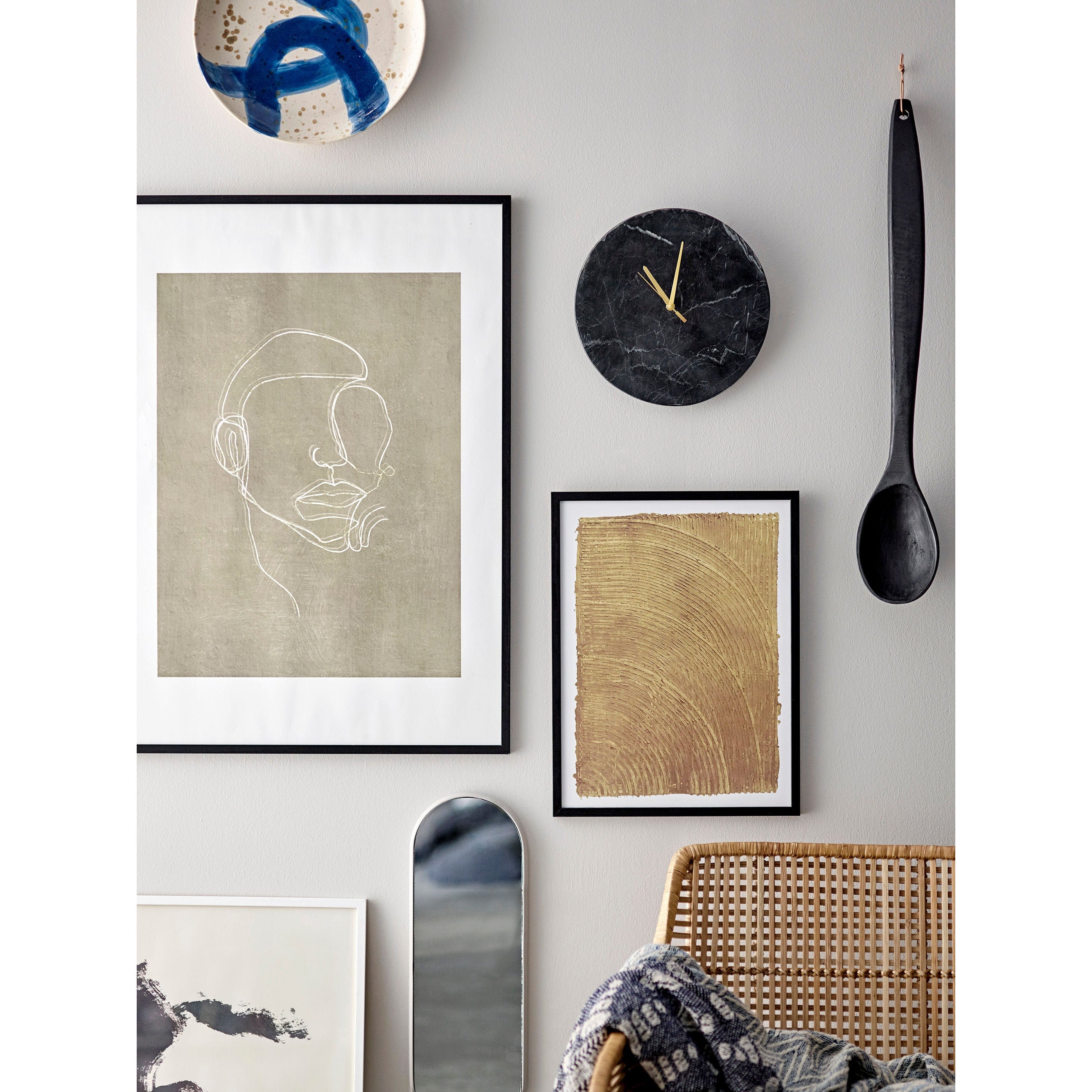 Bloomingville Jamin Wall Clock, preto, mármore