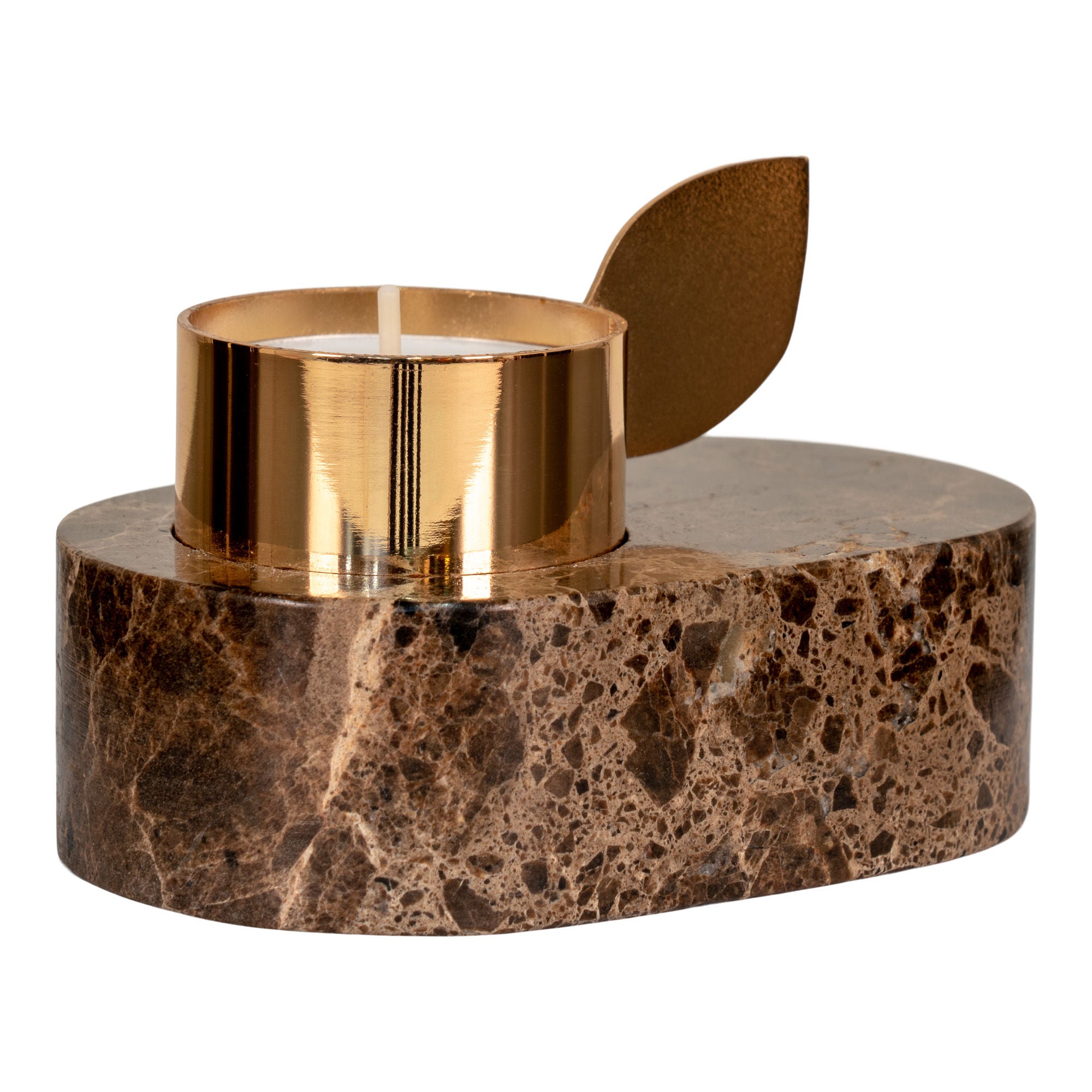 Fazenda do Lighthouse - Faróis em mármore, marrom, suporte de latão, 10x7x5.5 cm