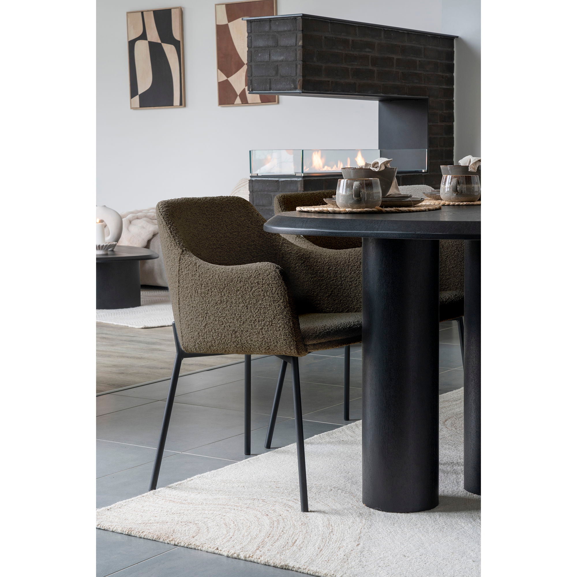 Cadeira de mesa de jantar Melilla - cadeira de mesa de jantar, bouclé, marrom, preto Ben HN1064