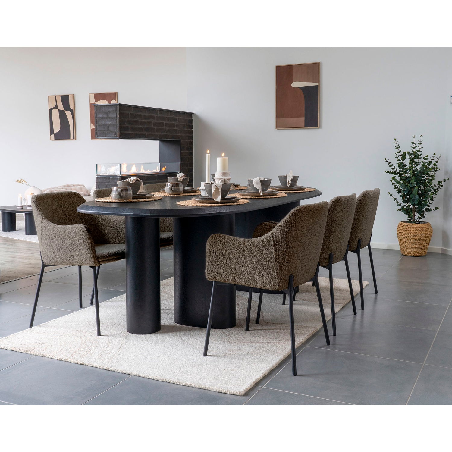 Cadeira de mesa de jantar Melilla - cadeira de mesa de jantar, bouclé, marrom, preto Ben HN1064