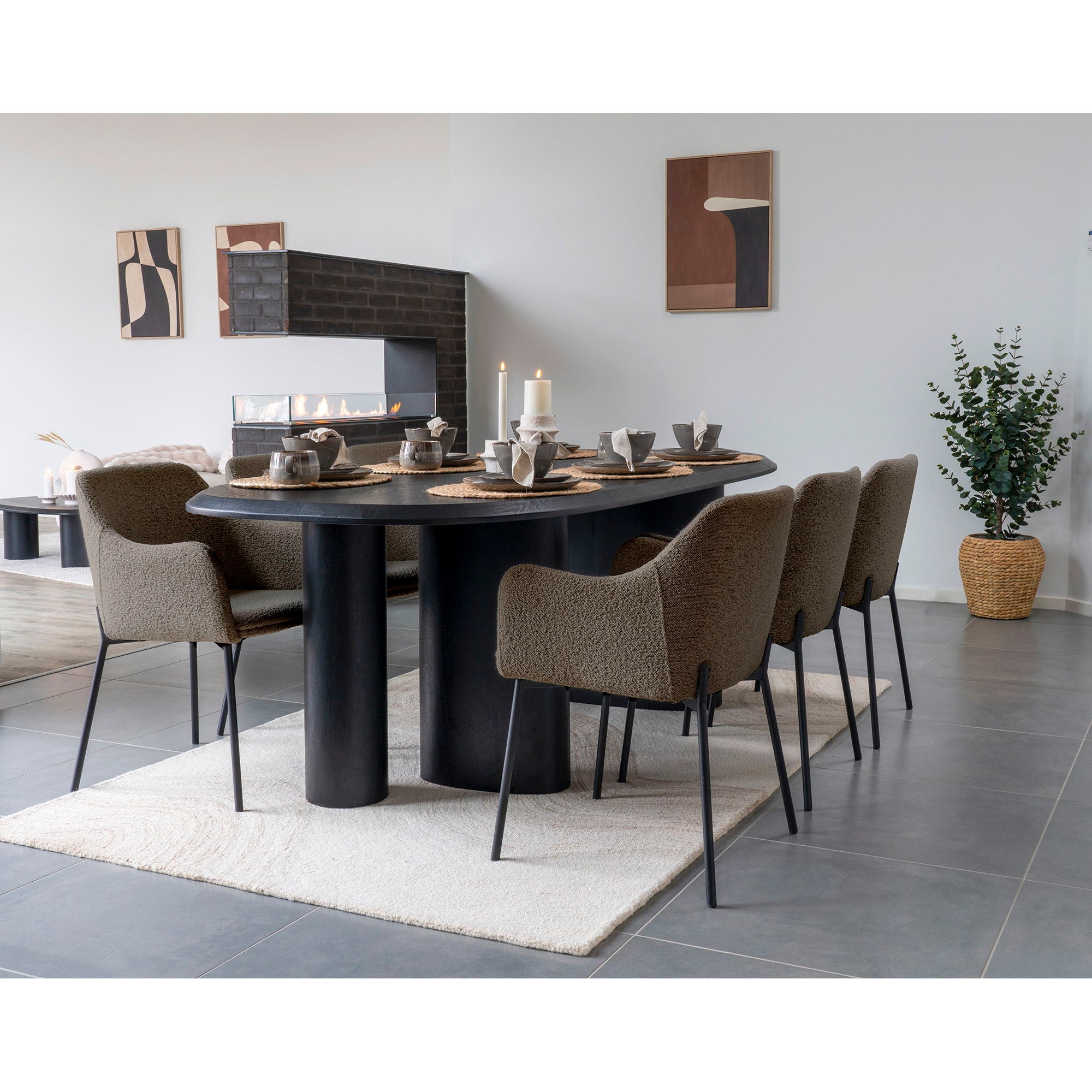 Cadeira de mesa de jantar Melilla - cadeira de mesa de jantar, bouclé, marrom, preto Ben HN1064