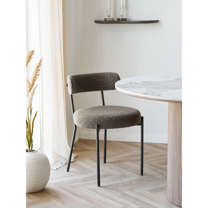 Cadeira de mesa de jantar Badalona - cadeira de mesa de jantar, bouclé, marrom, pernas pretas HN1064