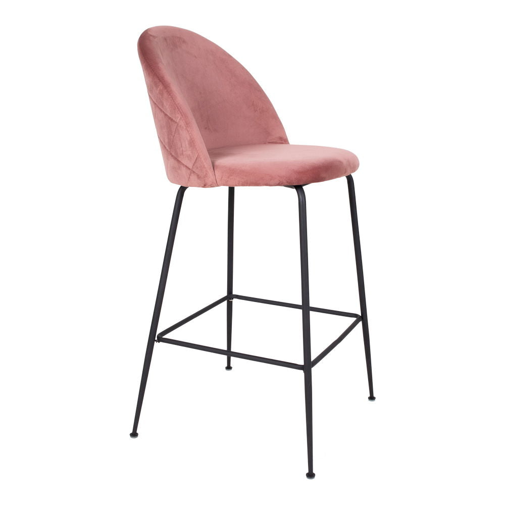 Lausanne Bare Chair - Banco de bar em veludo, rosa com pernas pretas, HN1214