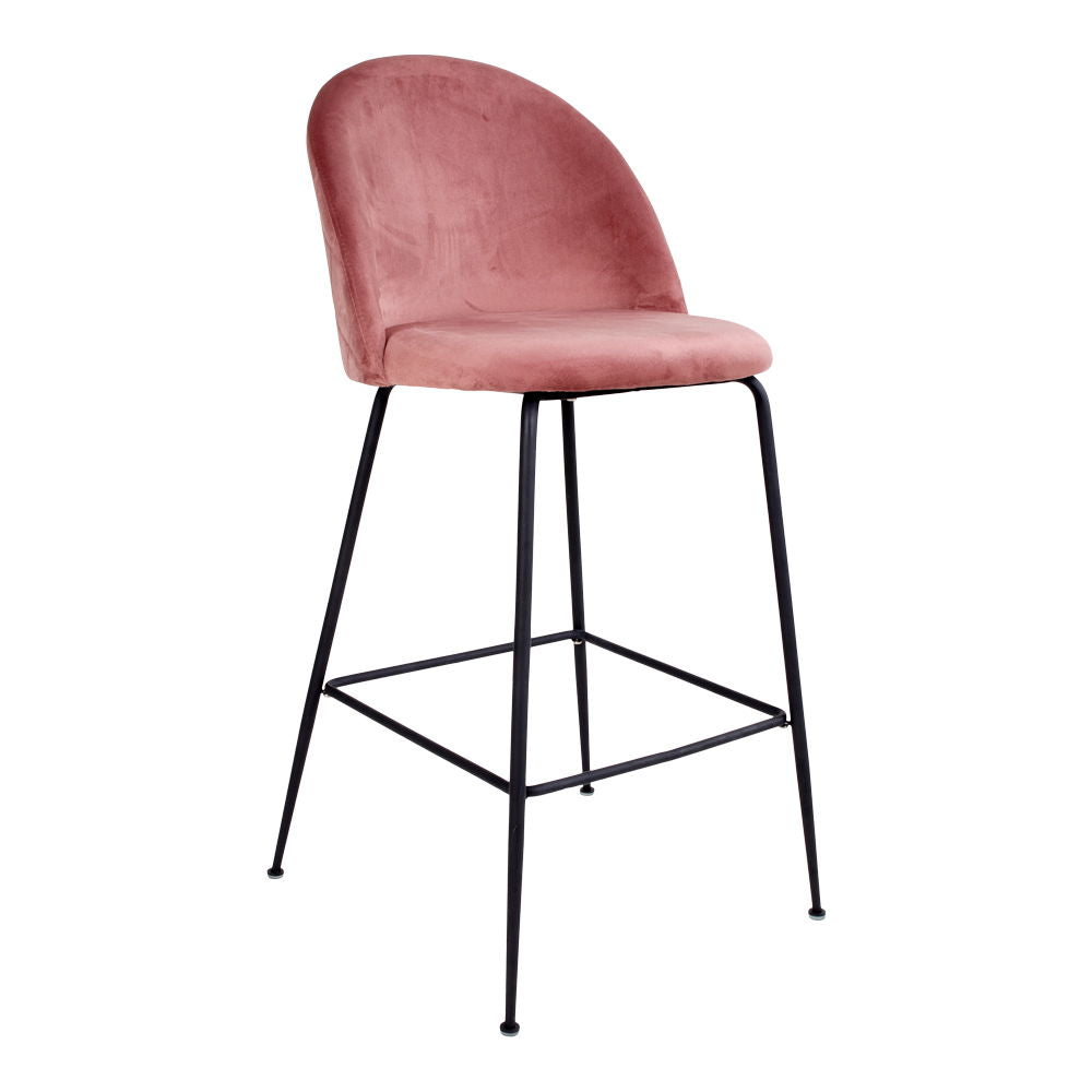 Lausanne Bare Chair - Banco de bar em veludo, rosa com pernas pretas, HN1214