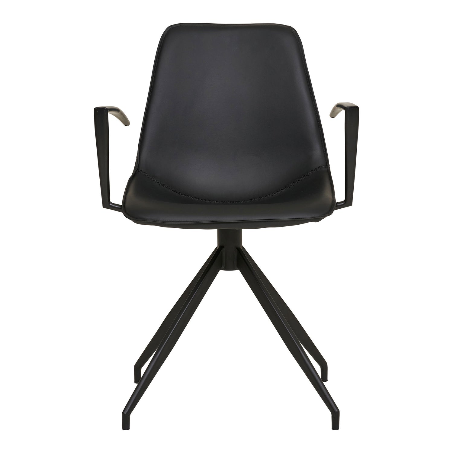 Cadeira de mesa de jantar, pé giratório, apoios de braços, PU, ​​preto com pernas pretas