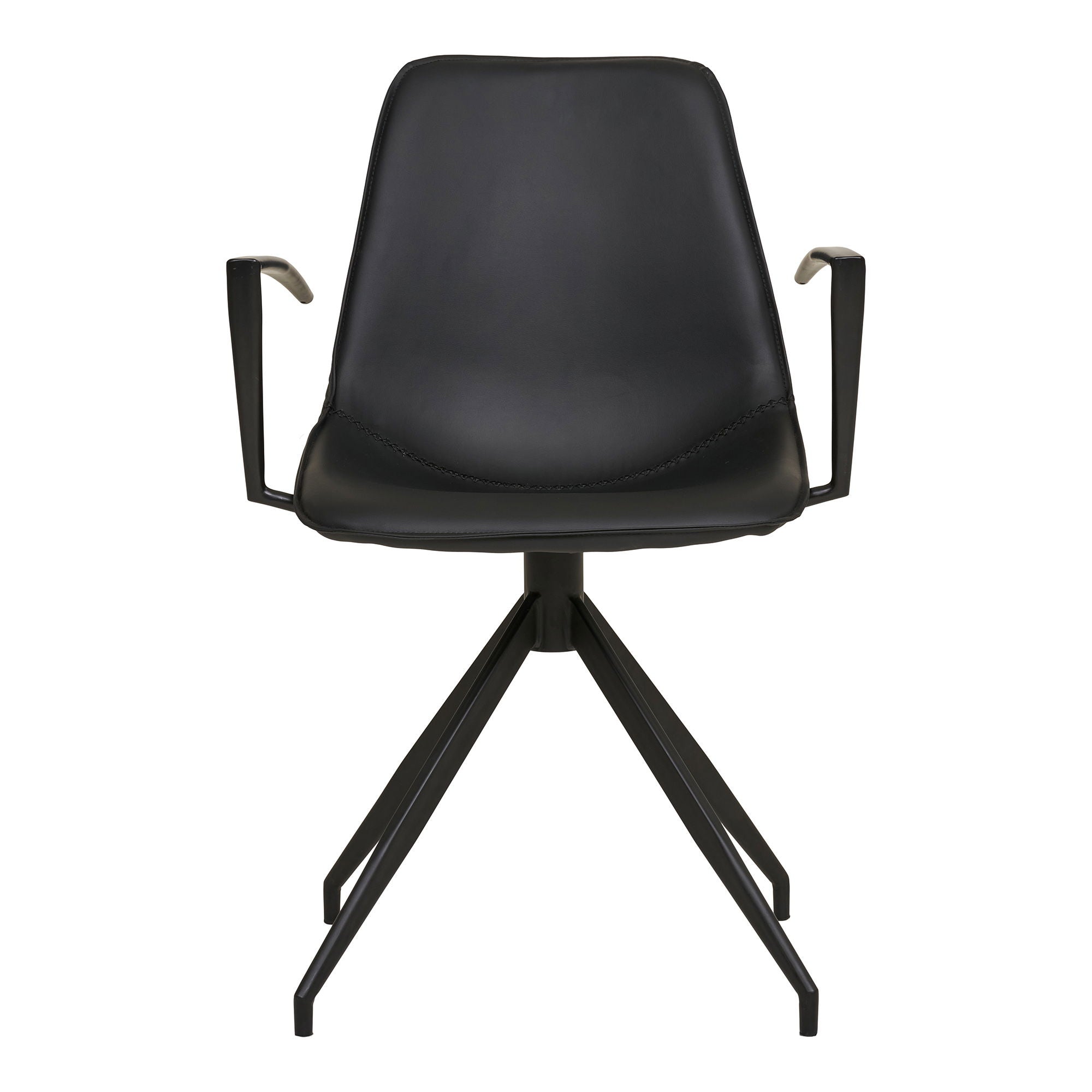 Cadeira de mesa de jantar, pé giratório, apoios de braços, PU, ​​preto com pernas pretas
