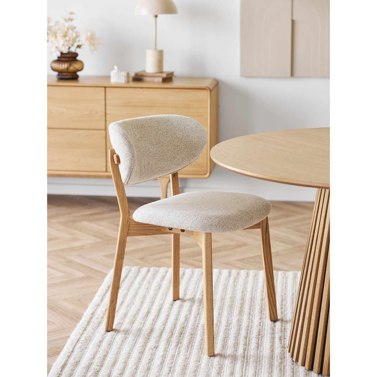 Cadeira de mesa de jantar Dunkirk - Cadeira de mesa de jantar, carvalho com assento de tecido, bege hn1318