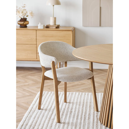Cadeira de mesa de jantar de Dunkirk - Cadeira de mesa de jantar, apoio de braço, carvalho com assento de tecido, bege hn1318