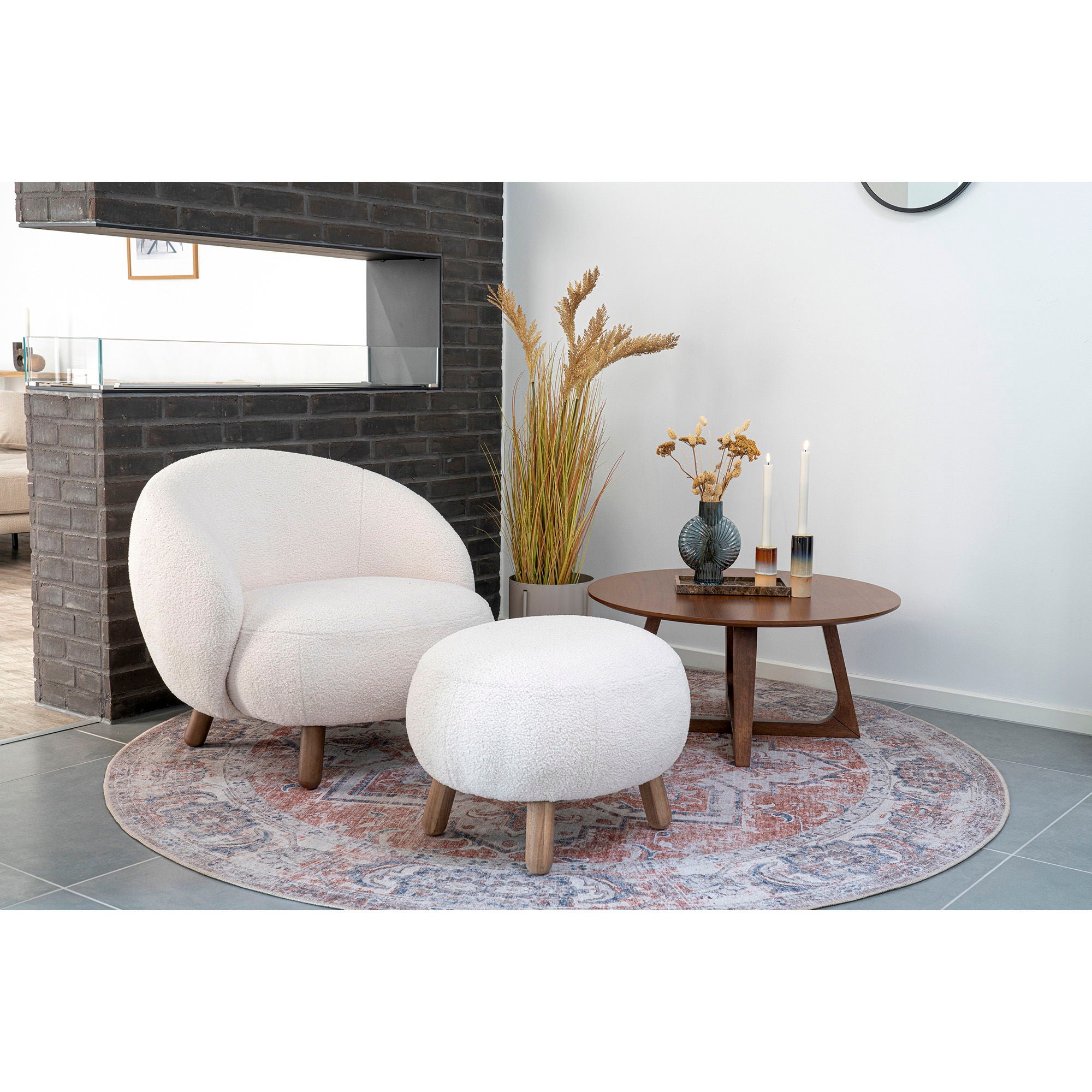 Savona Conjunto - Cadeira de lounge e Puff, White HN1094